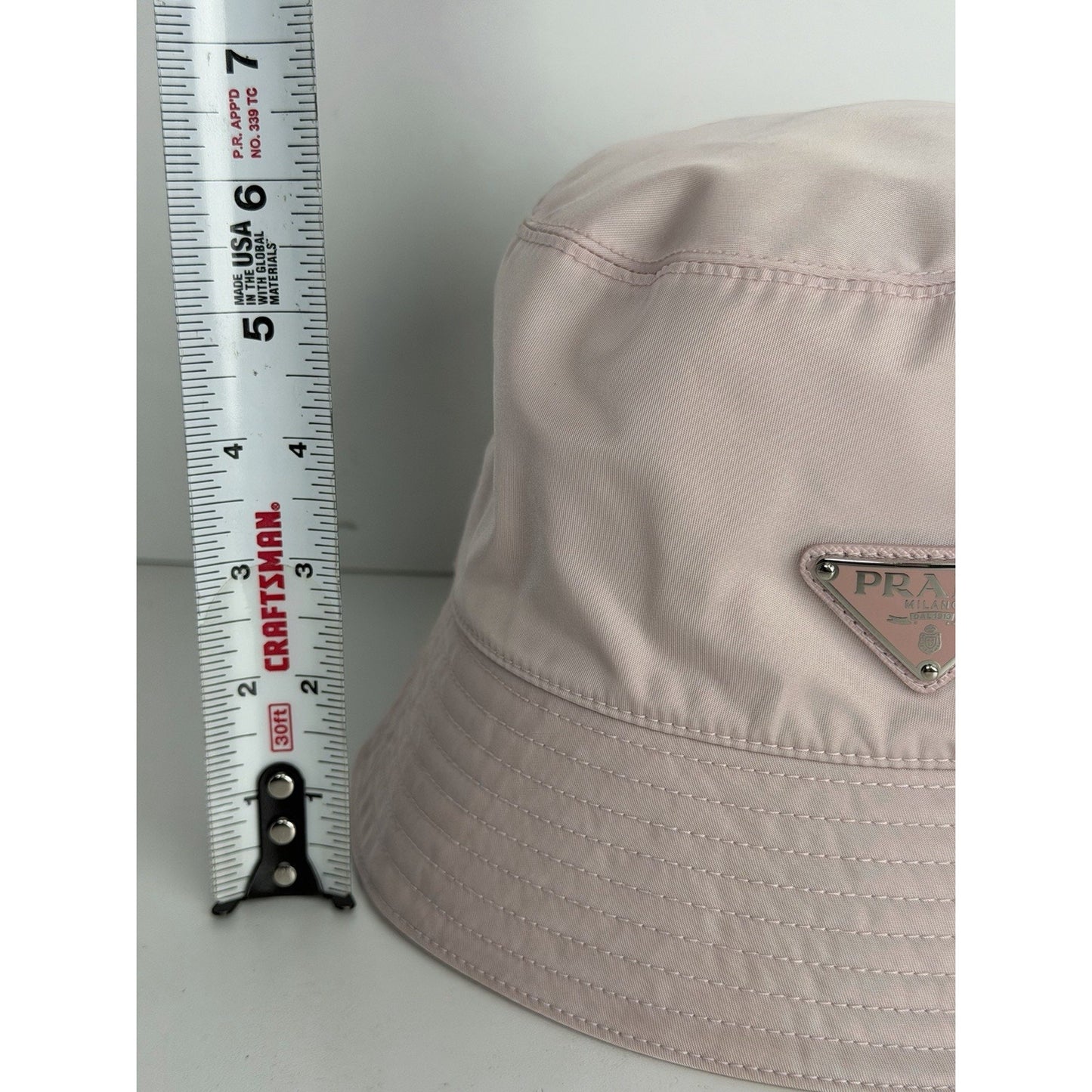 Prada Re-Nylon Bucket Hat L Pink & Metal Triangle Logo K3
