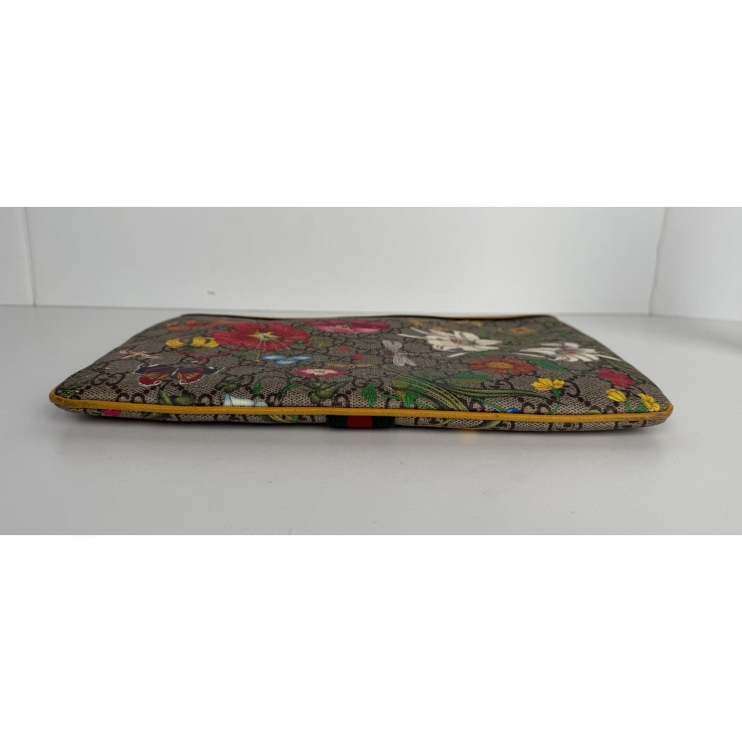 Gucci Large Ophidia Flora GG Pouch Bag in Canvas & Yellow Leather Trim S03