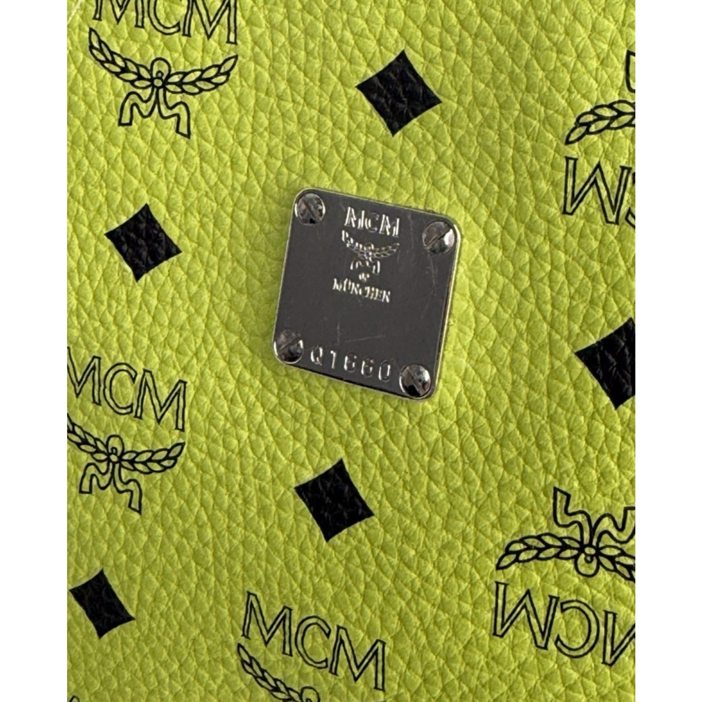 MCM Messenger Crossbody Bag in Neon Green Visetos Monogram Leather S-15