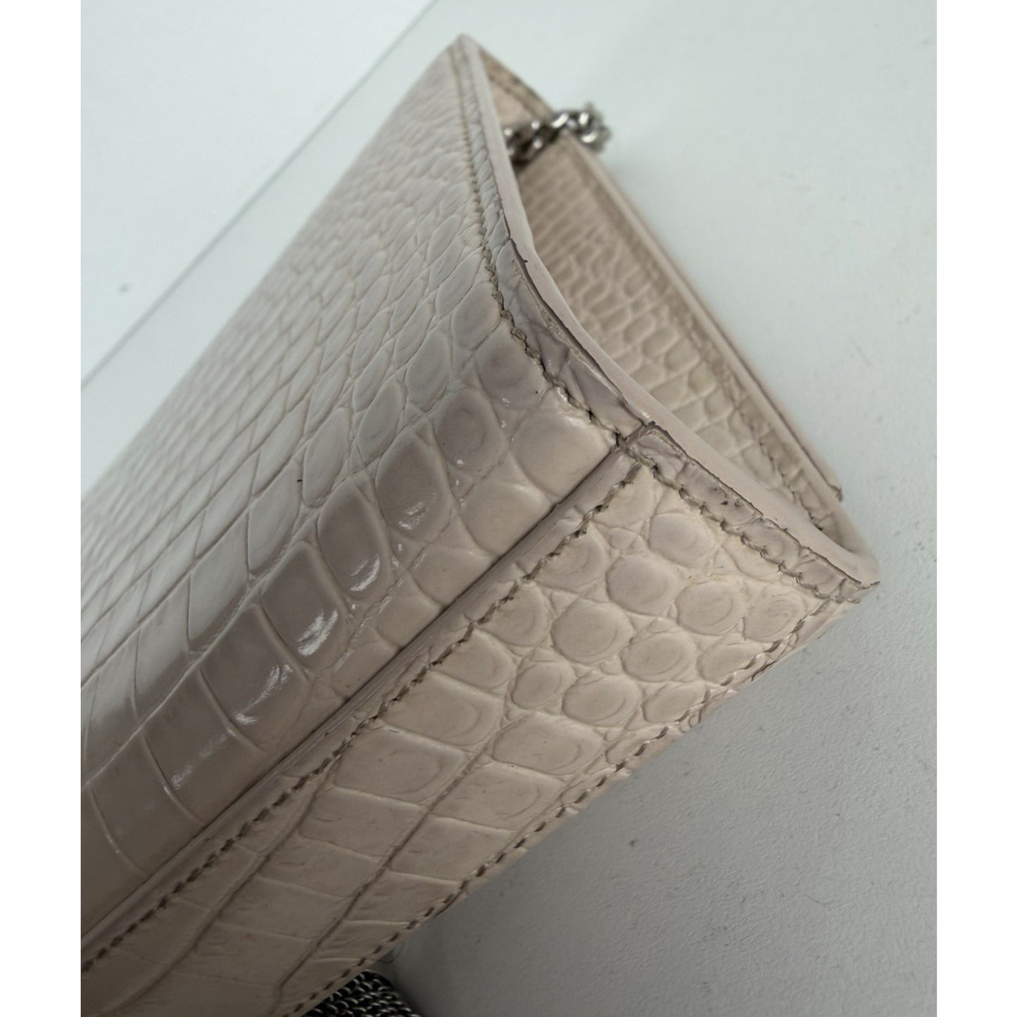 Saint Laurent Kate Monogram Tassel Bag Small Dusty Pink Croc-Embossed Leather S4