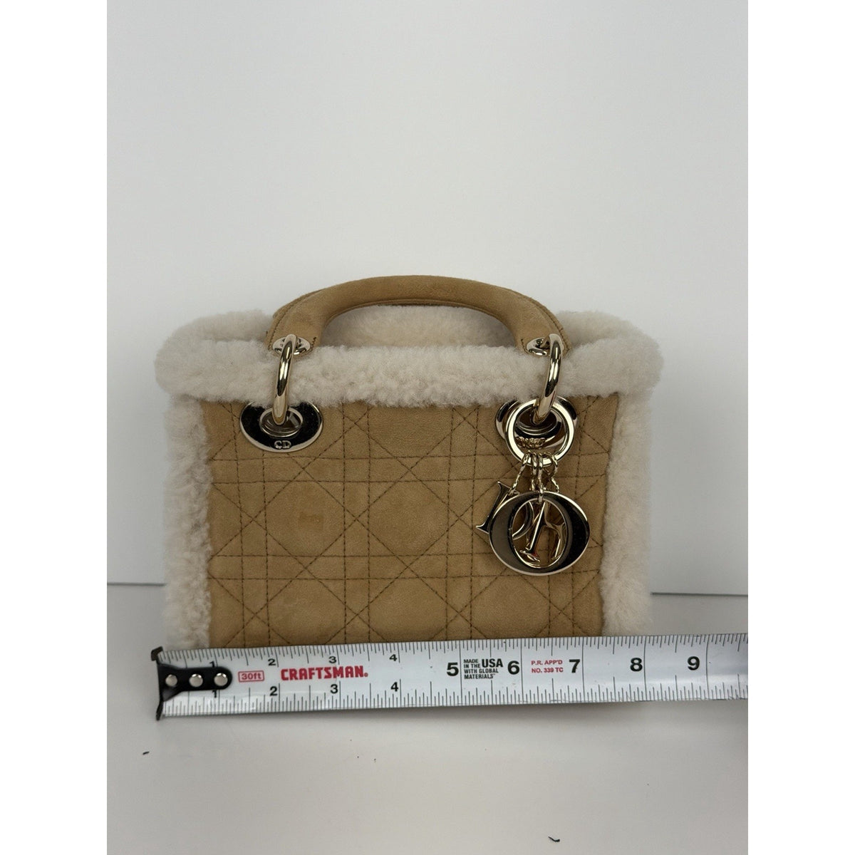 Christian Dior Mini Lady Dior Handbag Beige Cannage Suede with Shearling 2025 F3