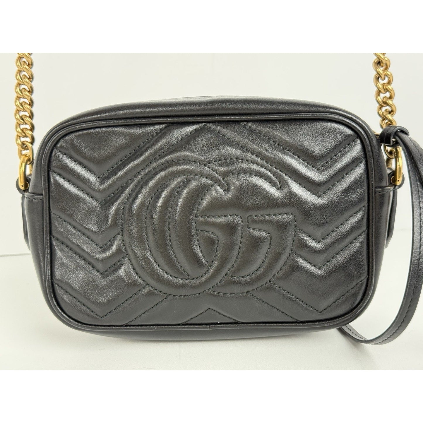 Gucci Marmont GG Black Leather Small Camera Women's Crossbody Bag
