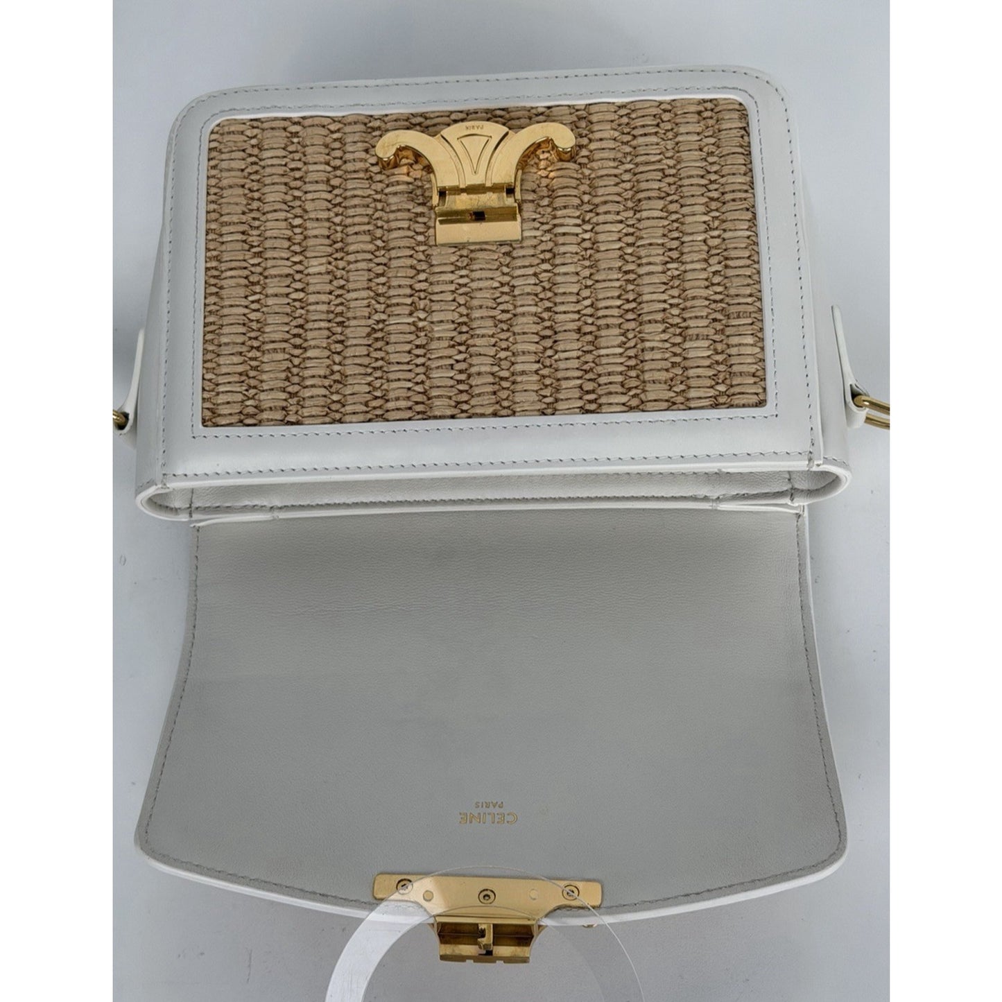 Celine Teen Triomphe Shoulder Bag in Natural Raffia White Calfskin Trim 2023 C2