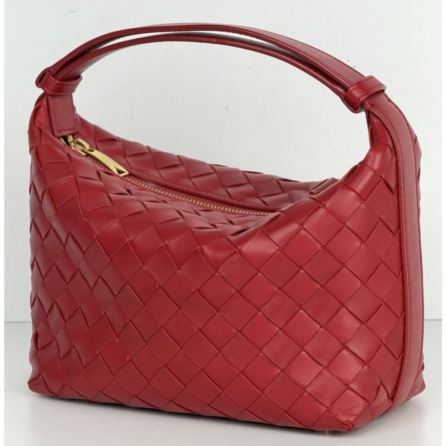 Bottega Veneta Mini Wallace Handbag Red Signature Intrecciato Woven Leather U3