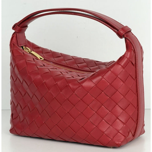 Bottega Veneta Mini Wallace Handbag Red Signature Intrecciato Woven Leather U3