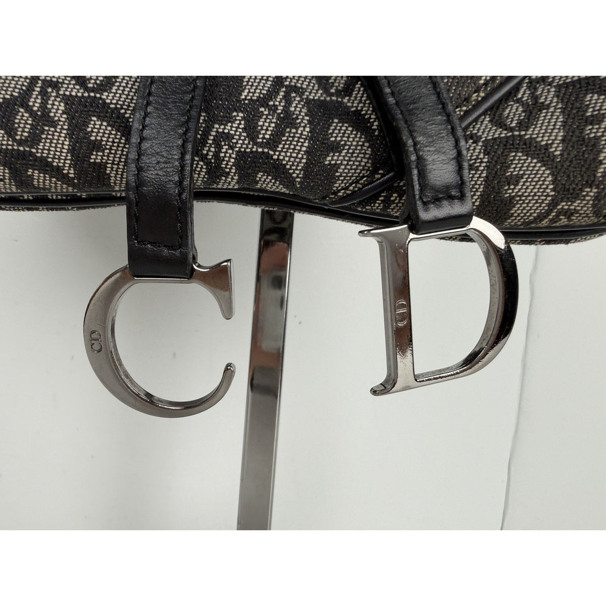 Christian Dior Monogram Double Saddle Bag Black Canvas Vintage John Galliano D4