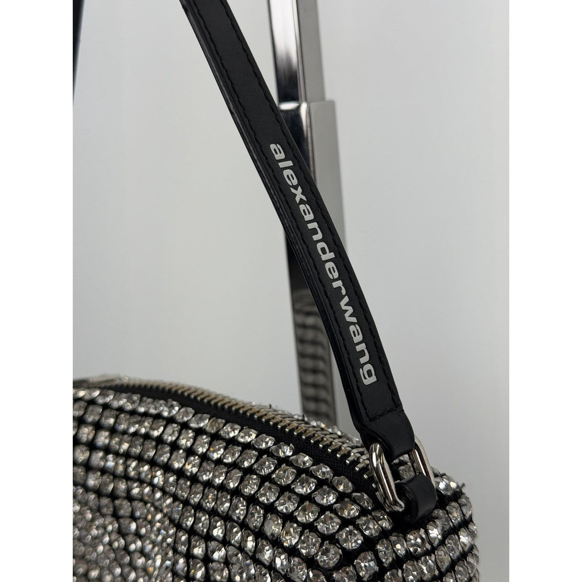 Alexander Wang Crystal Pouch Top Handle Bag in Black Allover Rhinestone Mesh S02