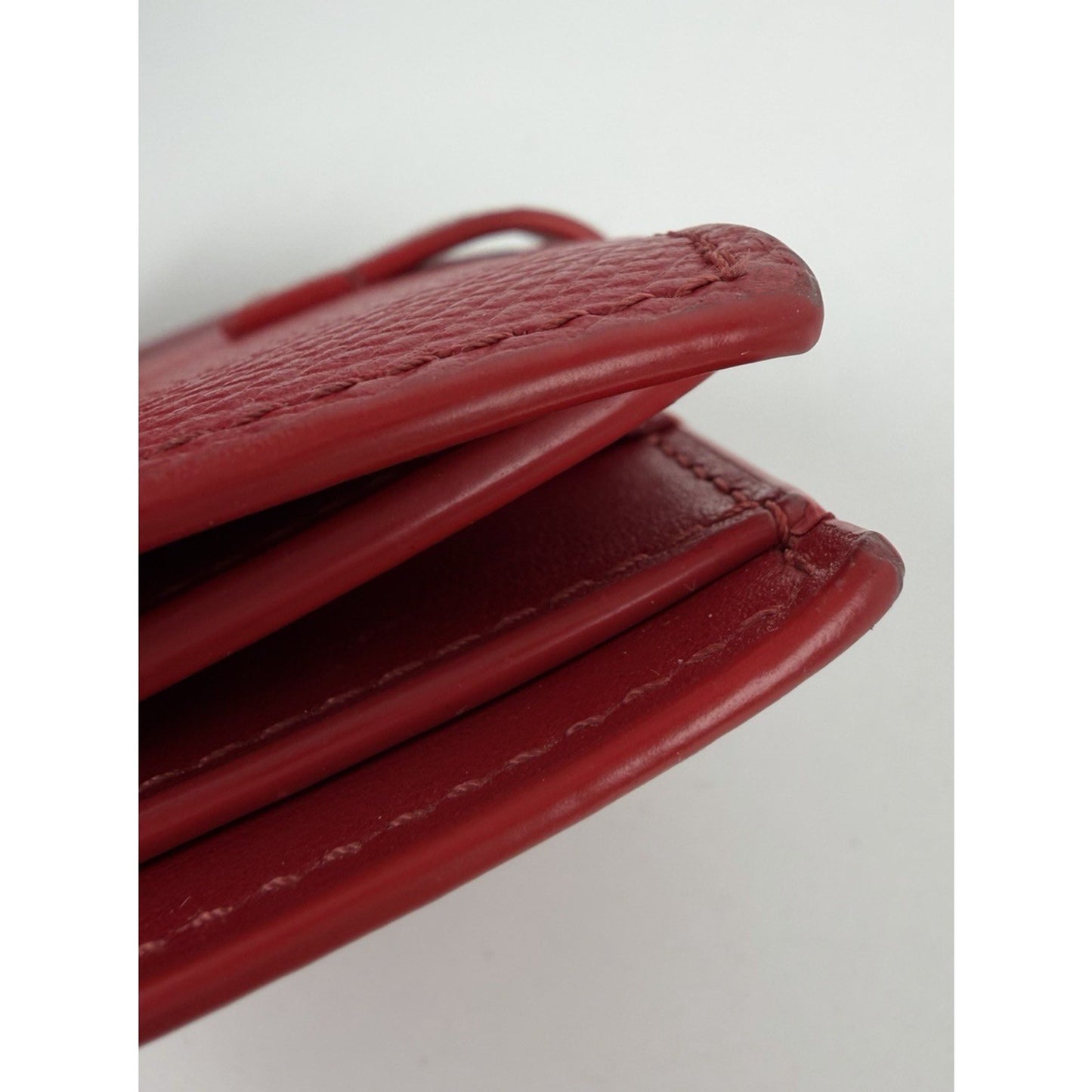 Celine Strap Wallet Medium Red Grained Calfskin Leather & Snap-Button K1