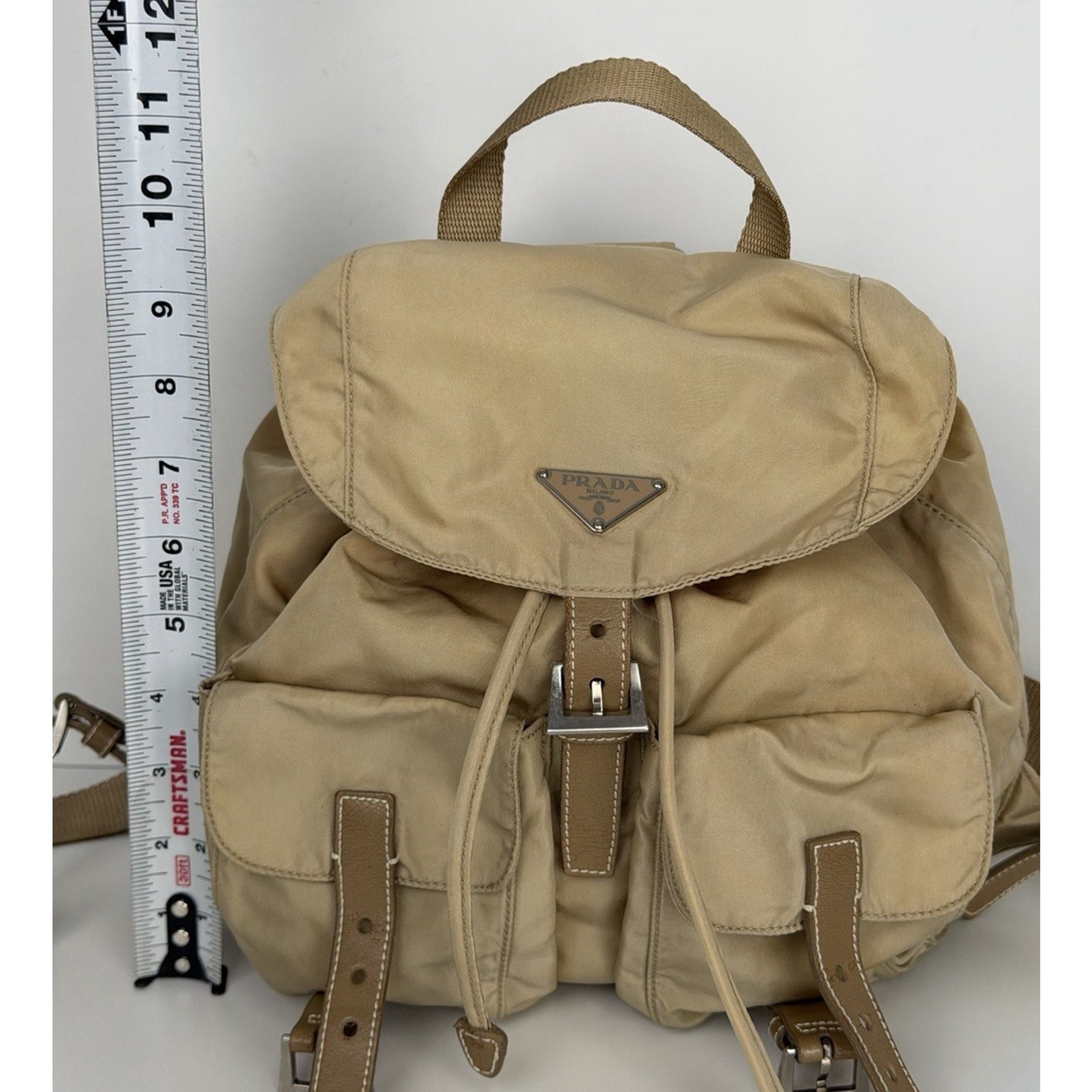 Prada Beige Re-Nylon and Saffiano Leather Backpack S10