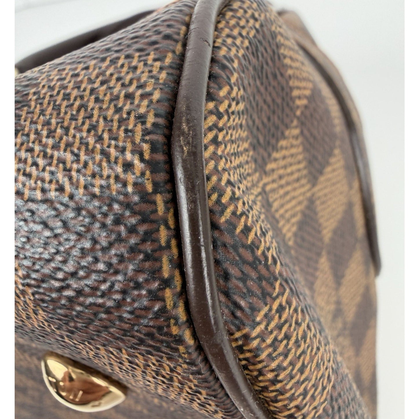 Louis Vuitton Duomo HandBag Damier Ebene & Brown Pattern Leather Handles 2006 S