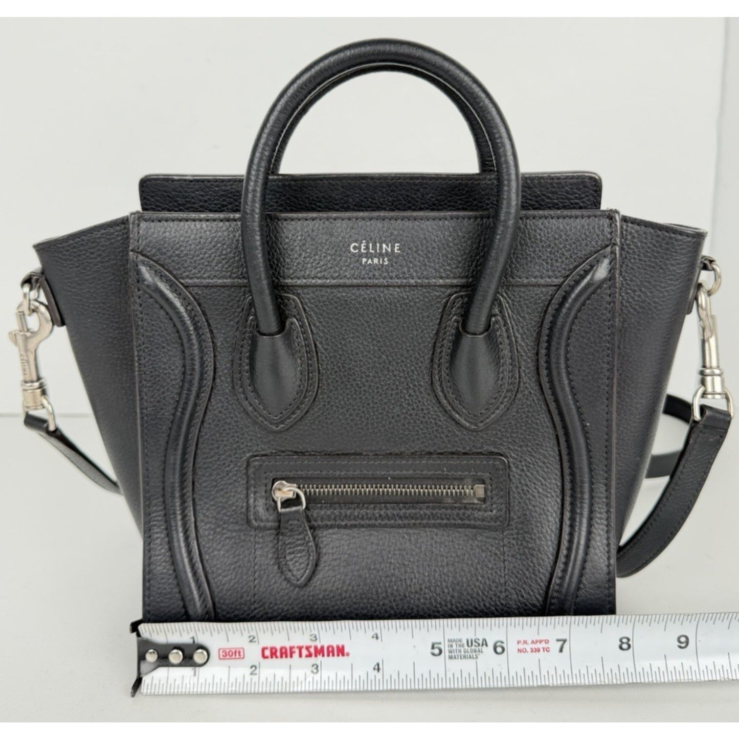 Celine Nano Luggage Bag in Black Structured Calfskin Leather S07