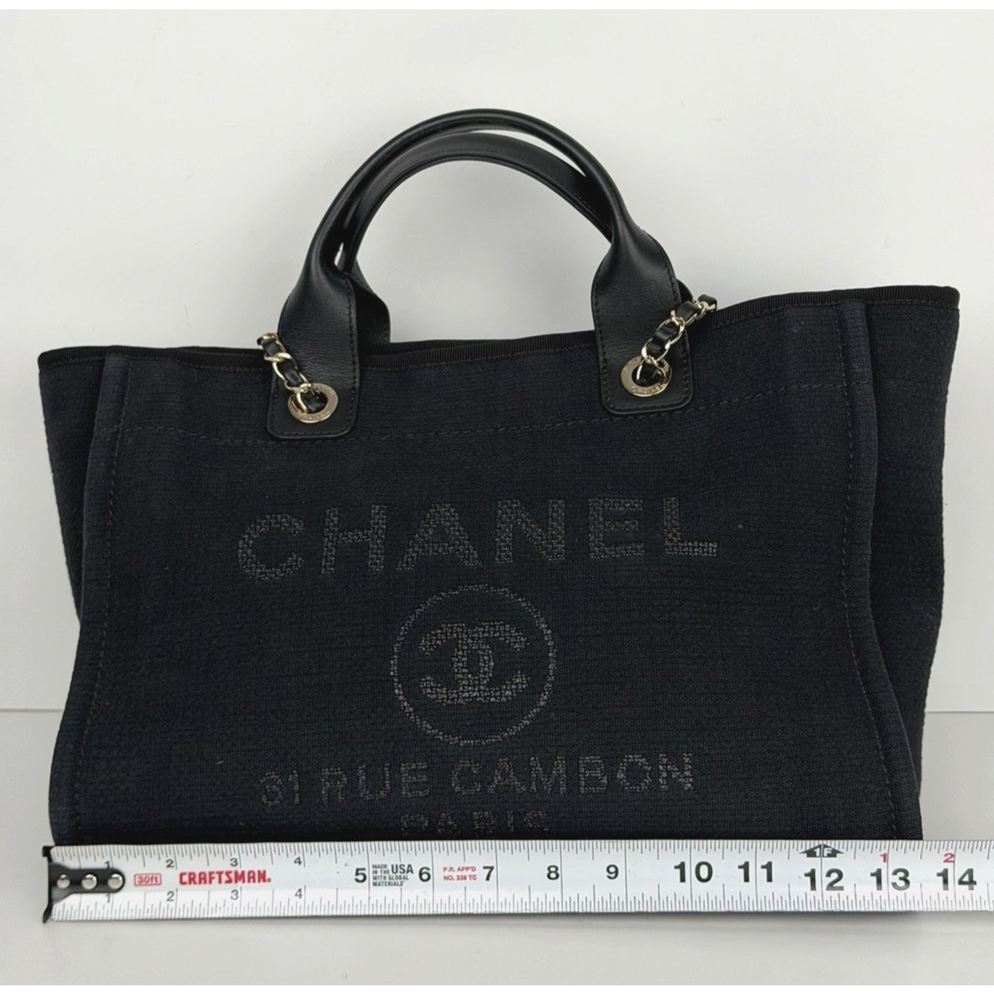 Chanel Deauville Tote Bag Smmall in Black Canvas with Gold-Tone Hardware NFC C4