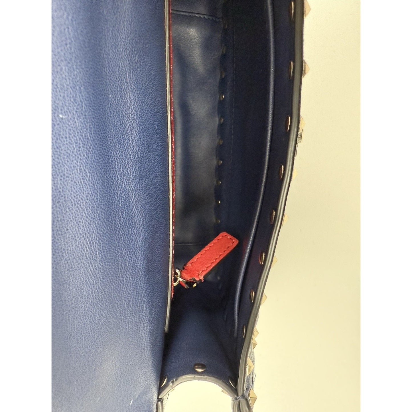 Valentino Garavani Nappa VLTN Print Medium Rockstud Spike Shoulder Bag Navy Blue