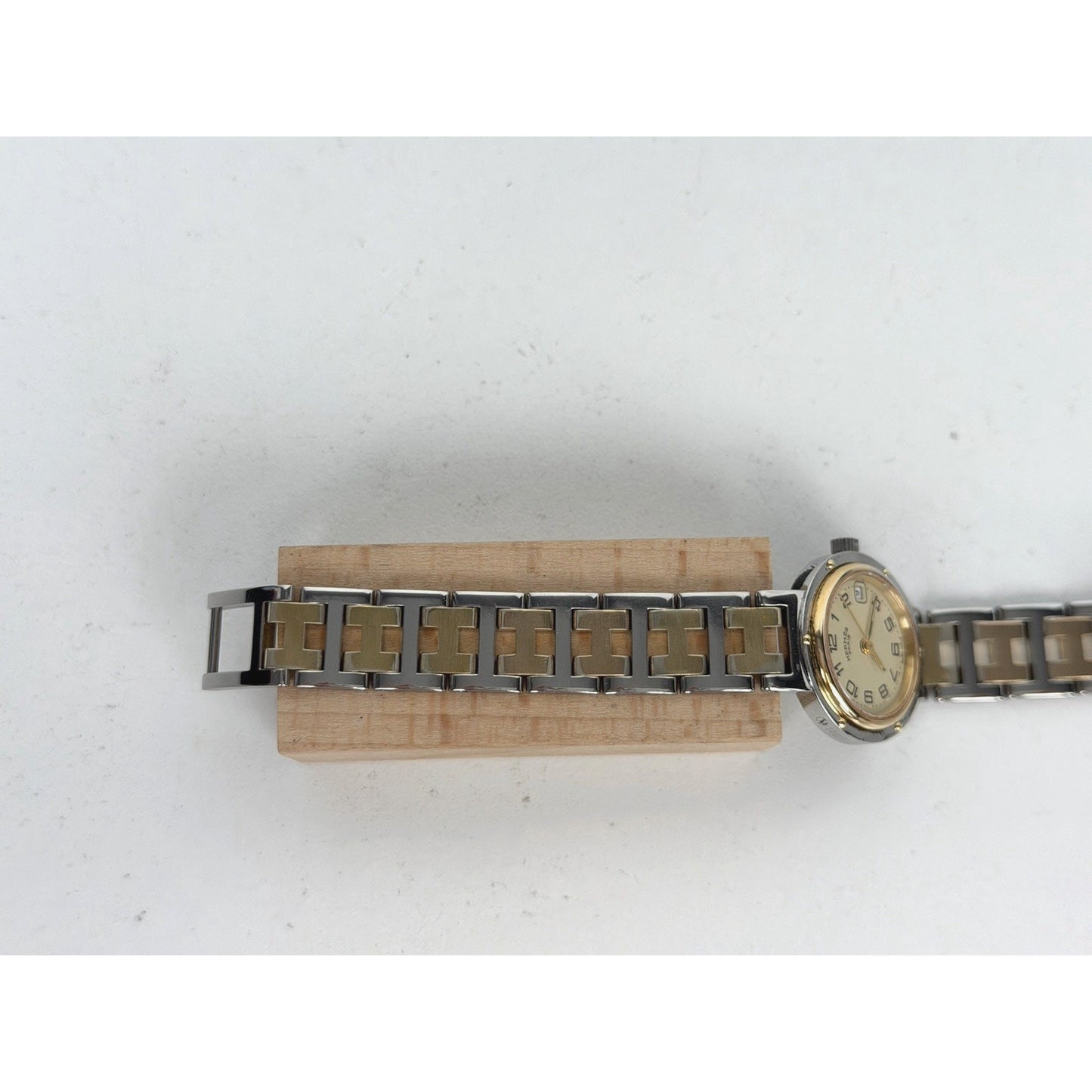 Hermes Two-Tone Stainless Steel Clipper Classique PM Watch with Yellow Dial