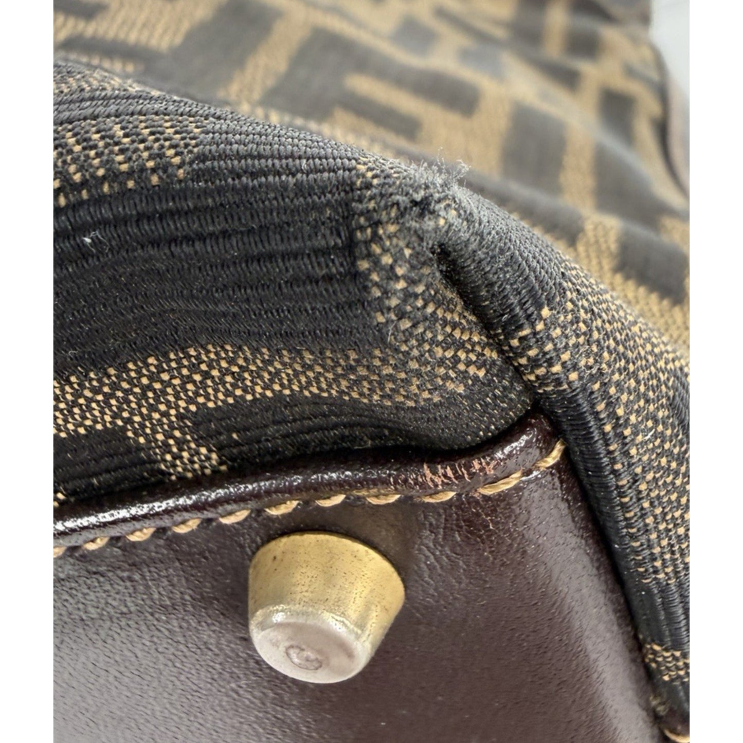 Fendi Zucca Tote Bag FF Monogram Canvas & Dark Brown Leather Trim S