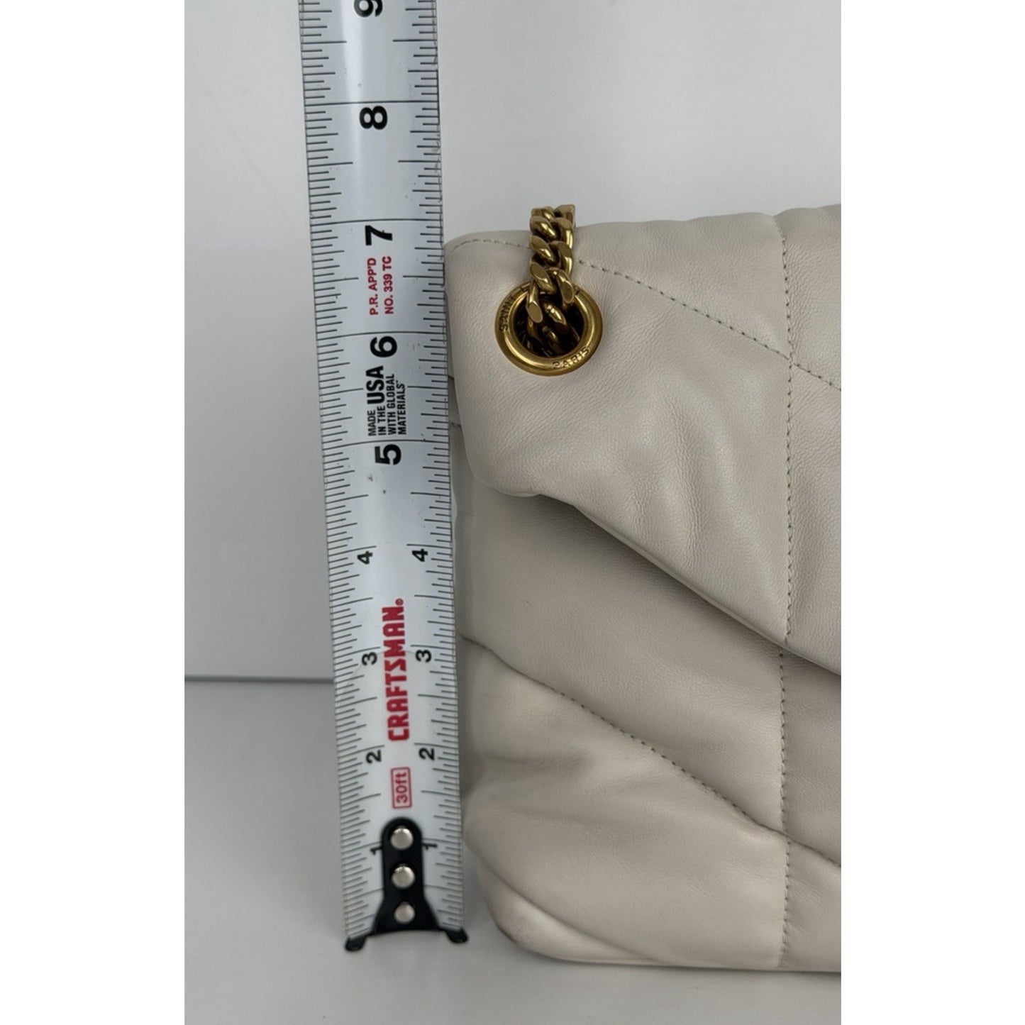 Saint Laurent Loulou Puffer Small Shoulder Bag Quilted White Chevron Leather