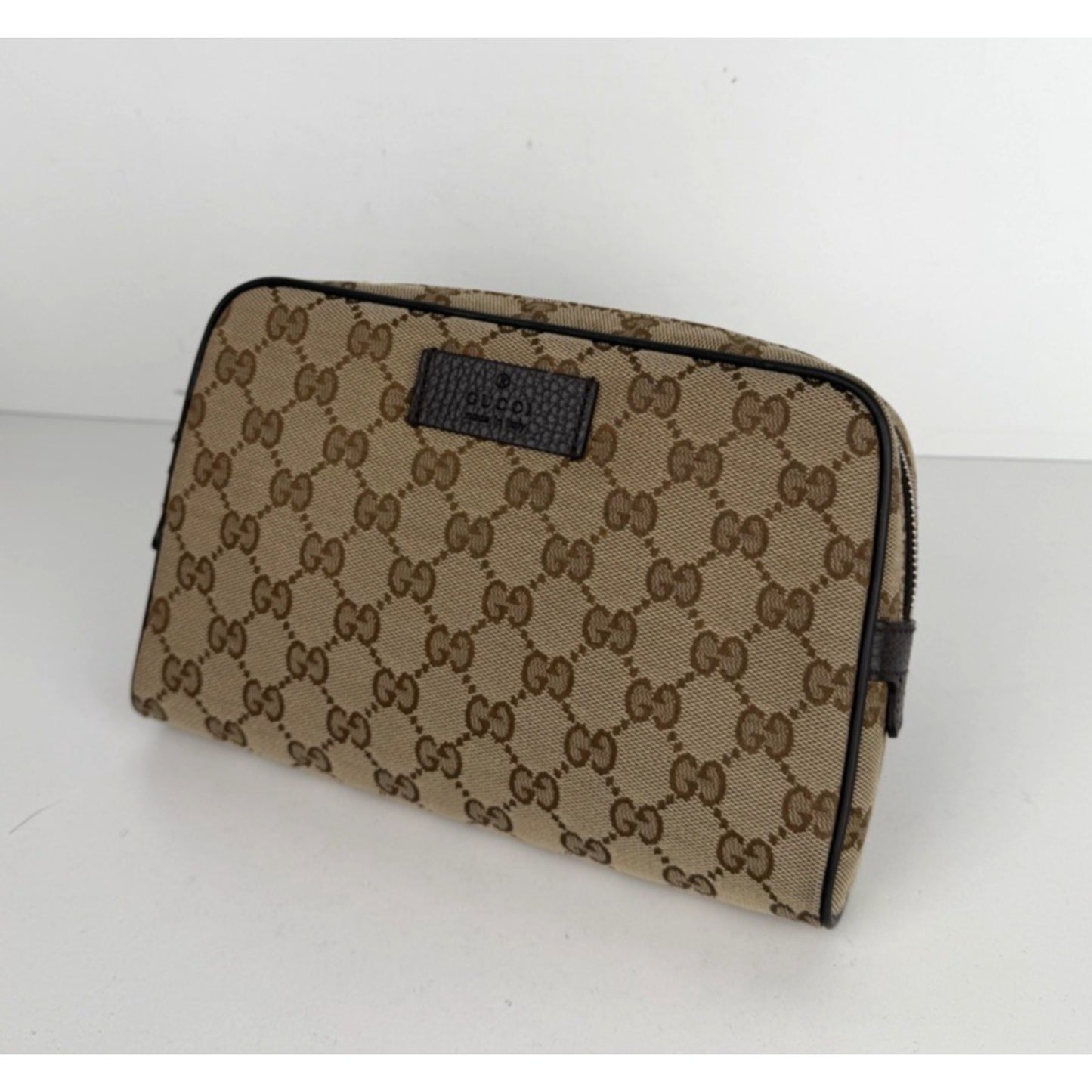 Gucci GG Monogram Belt Bag in Brown & Beige Canvas & Leather Trim S06
