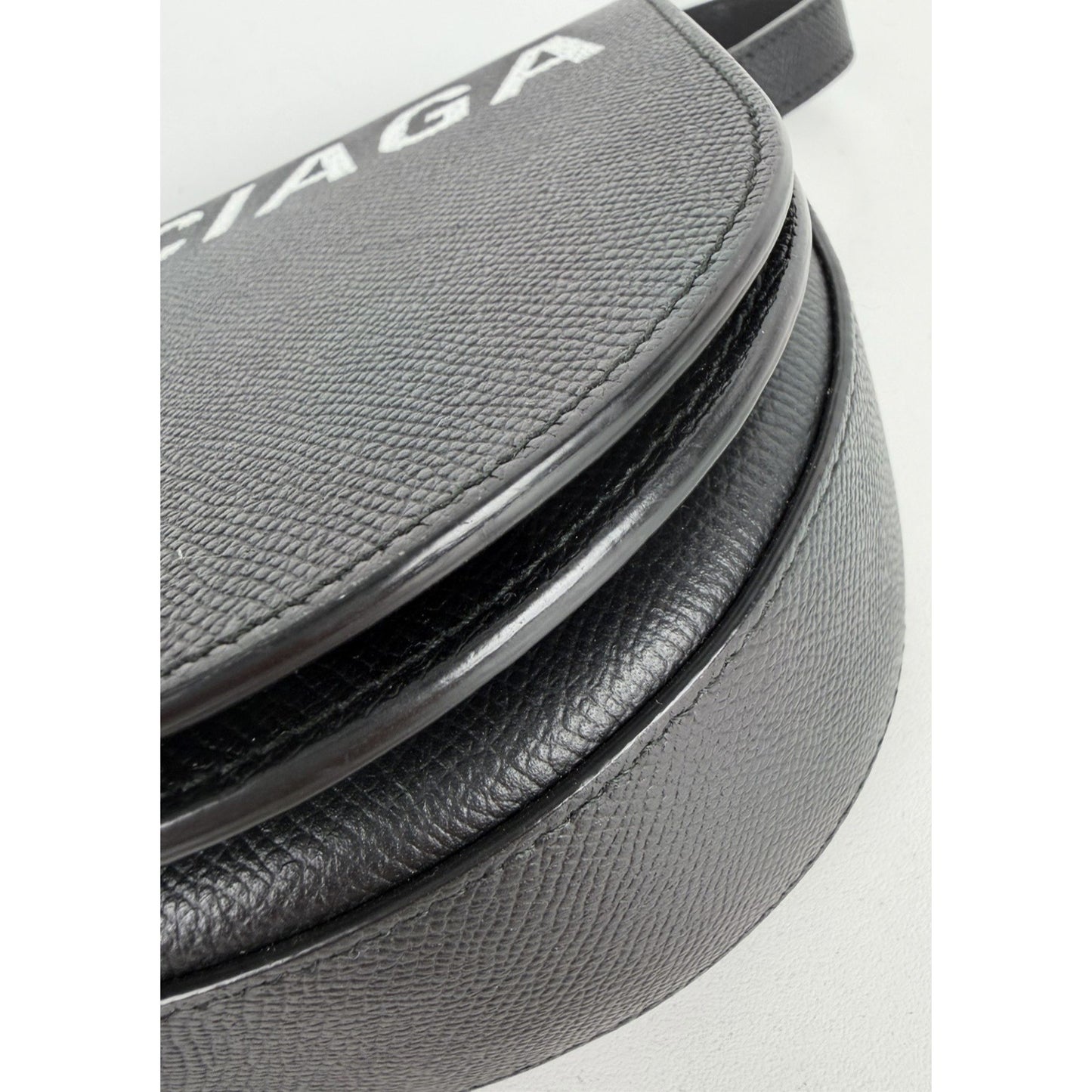 Balenciaga Ville Day Crossbody Bag in Black Grained Leather with White Logo S-16
