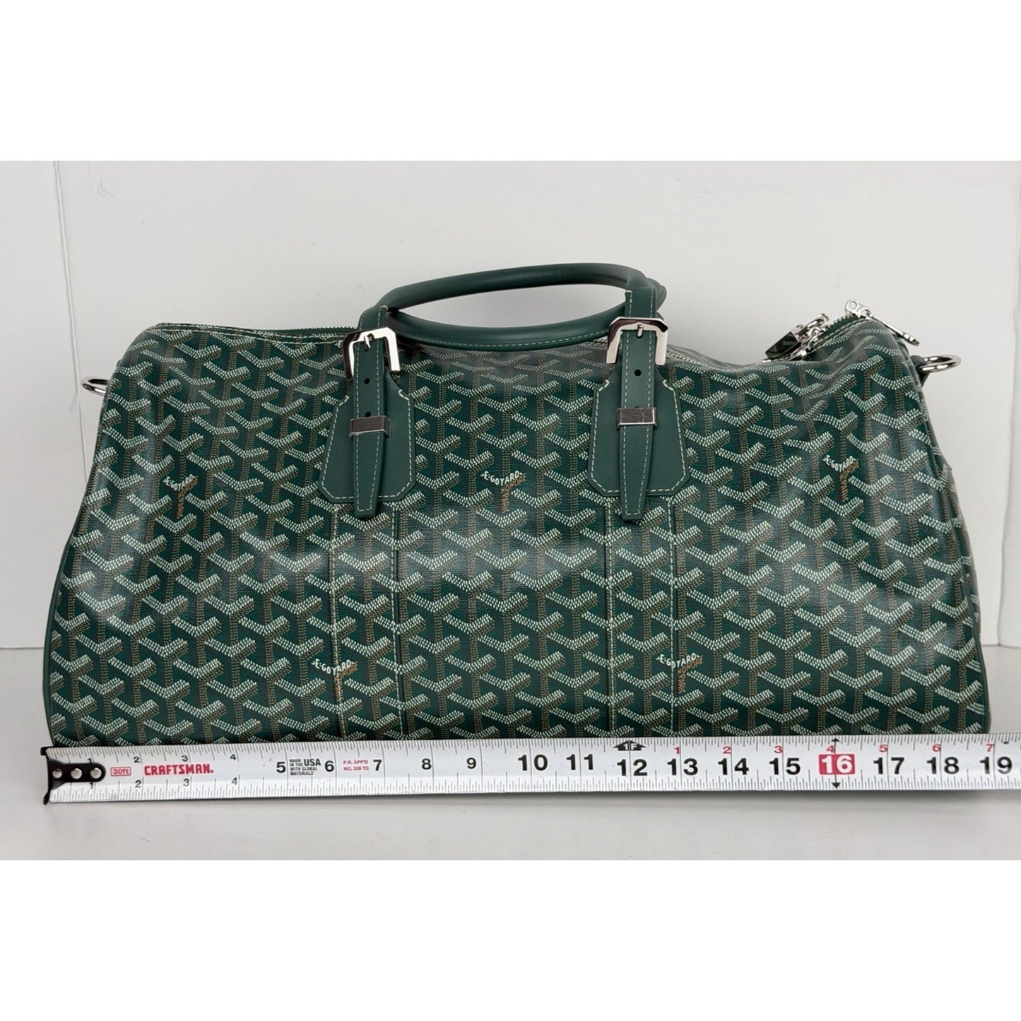 Goyard Boston 45 Travel Bag in Green Goyardine Canvas with Leather Trim