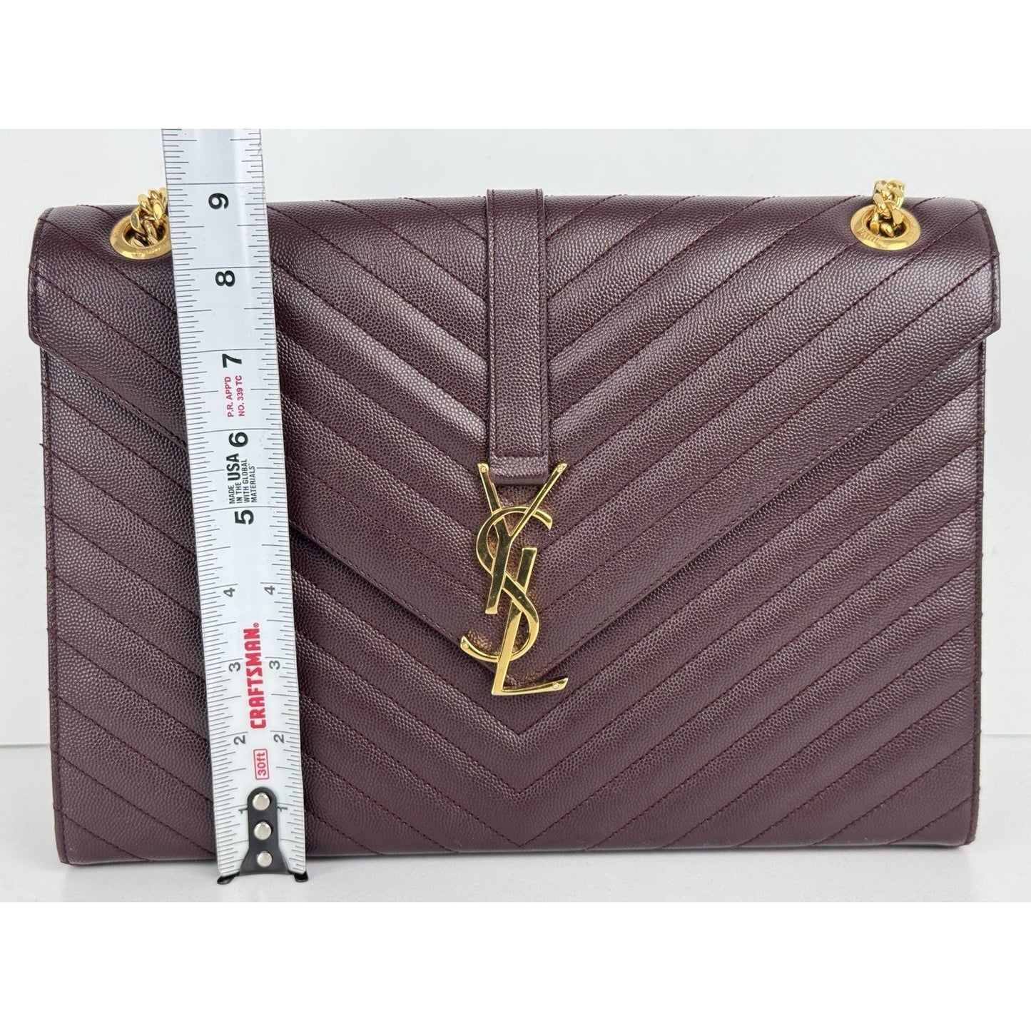 SAINT LAURENT Grain De Poudre Matelasse Chevron Large Monogram Satchel B-6