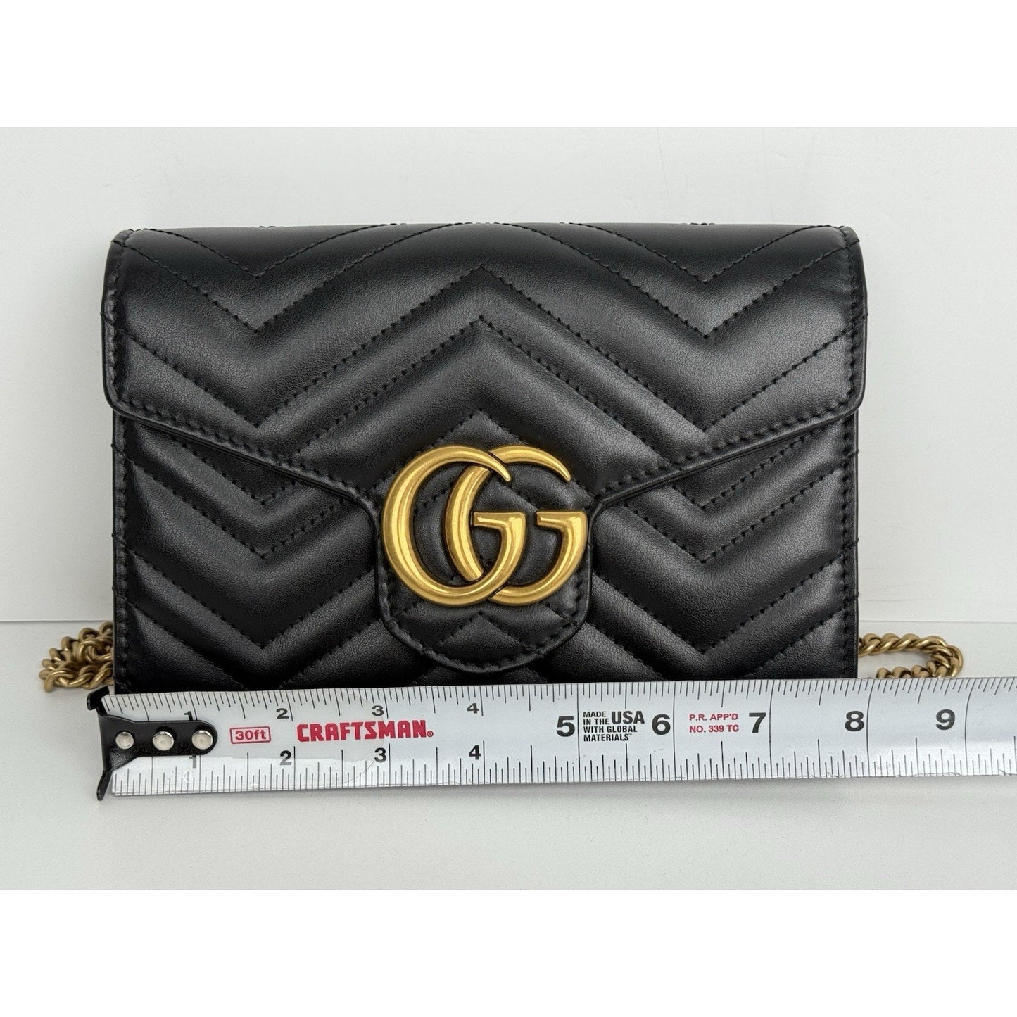 Gucci GG Marmont Black Matelassé Leather Shoulder Bag with Gold Chain
