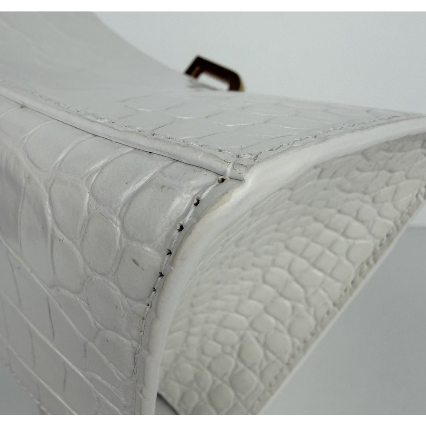 Balenciaga Small Hourglass Bag in White Crocodile-Embossed Leather S18
