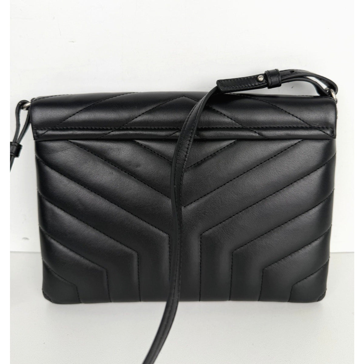 Saint Laurent Loulou Crossbody Bag Small in Black Chevron Quilted Leather S-10