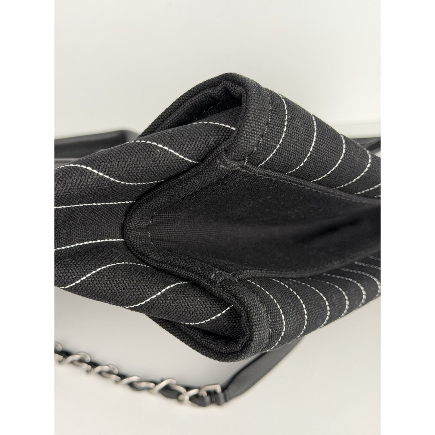 Chanel Deauville Large Shopping Tote Bag in Black and White Striped Canvas R1
