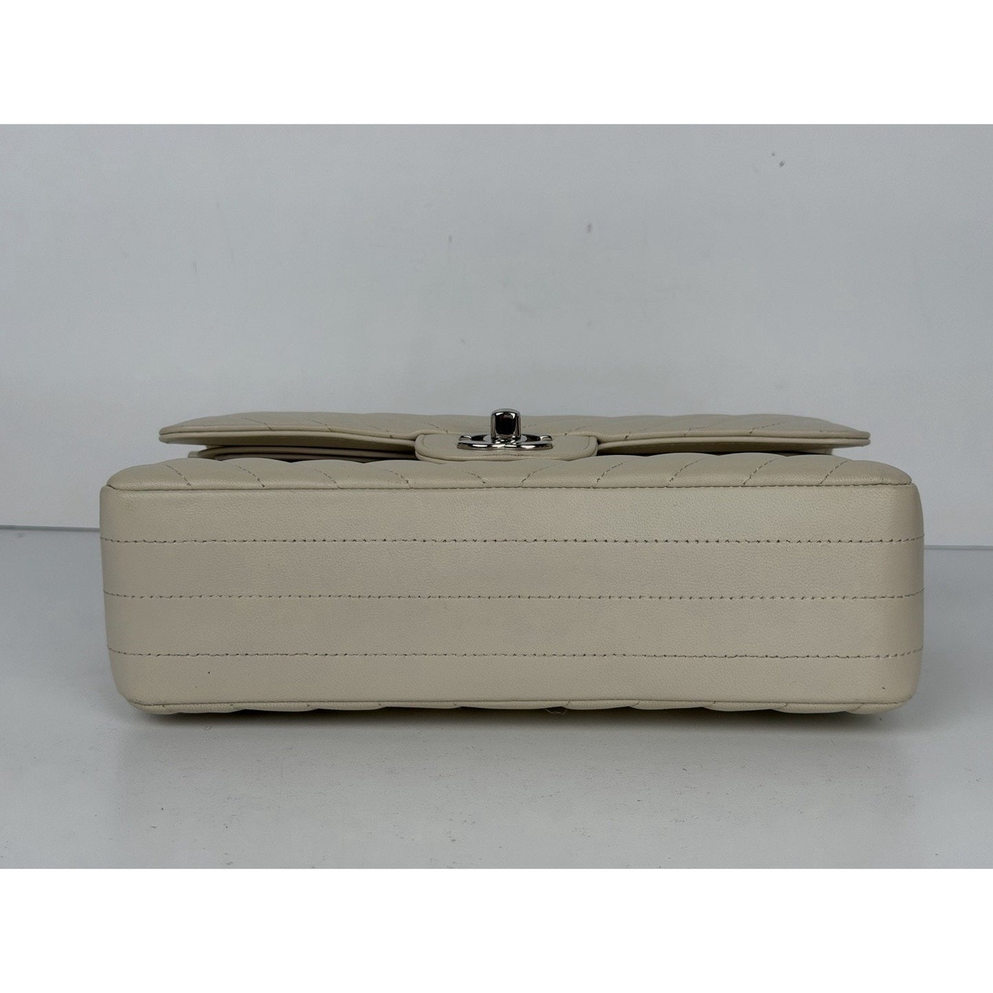 Chanel Small Classic Double Flap Shoulder Bag in Chevron Ivory Leather 2021 U2