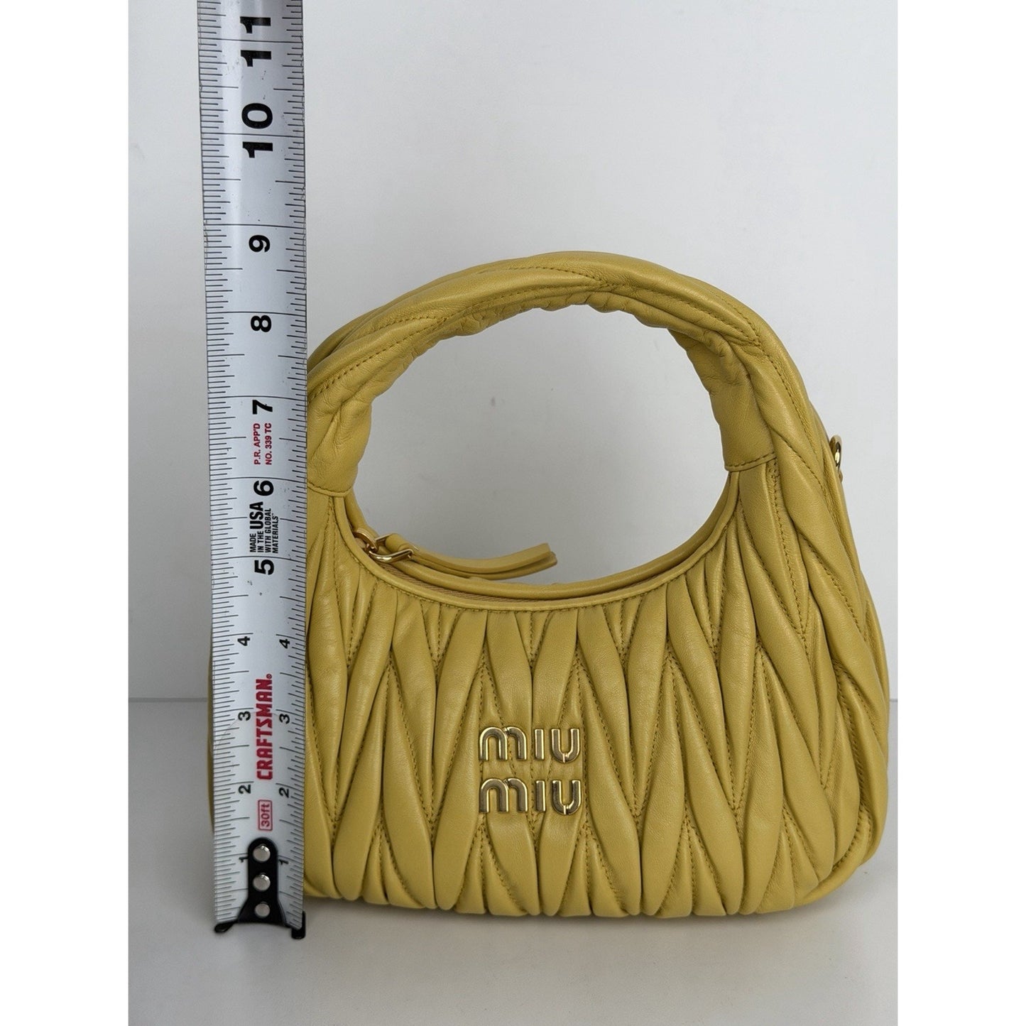 Miu Miu Wander Matelasse Nappa Leather Hobo Bag Small in Yellow