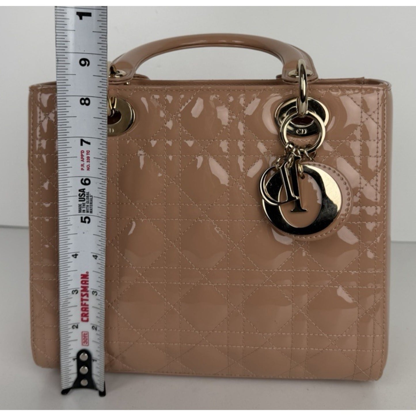 Christian Dior Lady Dior Medium Bag in Neutral High-Gloss Patent Leather D1