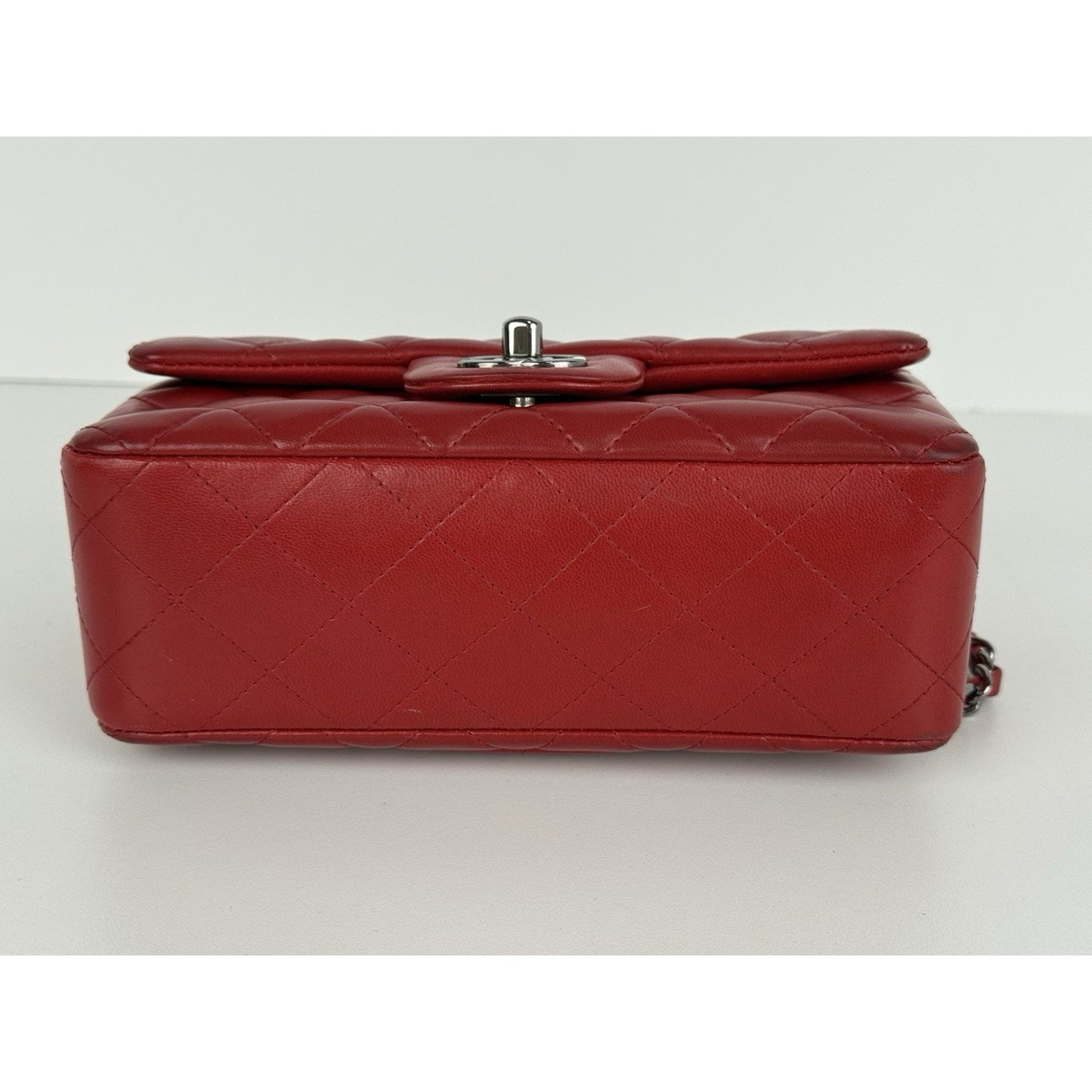 CHANEL CC Mini Classic 20 Chain Shoulder Bag Quilted Lambskin Red Leather