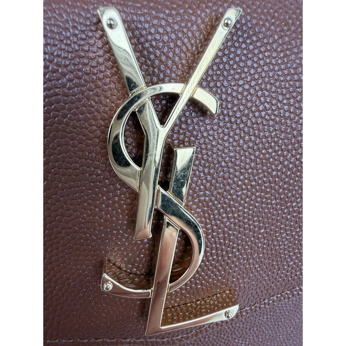 Saint Laurent Uptown Pouch Brown Grained Calfskin Leather YSL Monogram K2