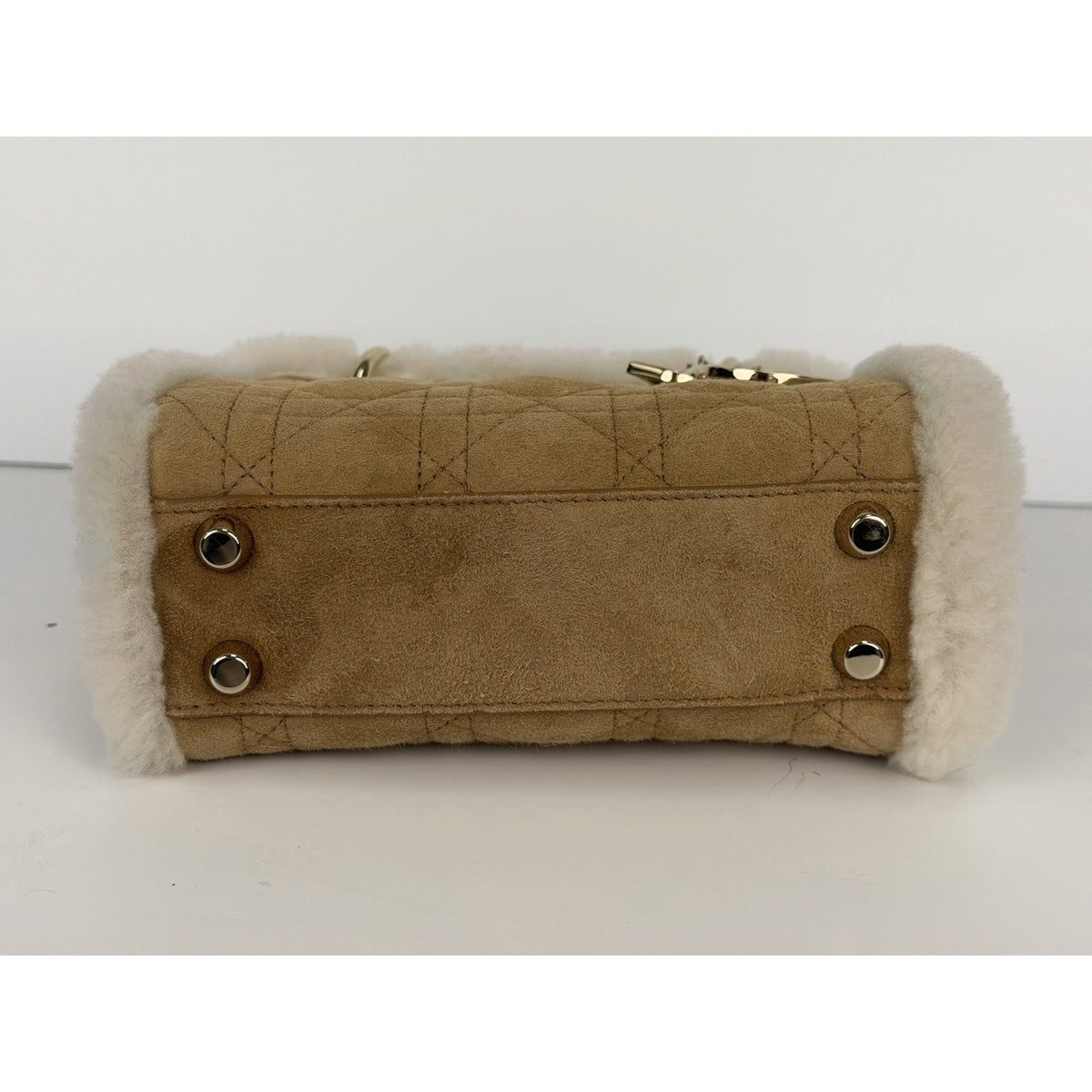 Christian Dior Mini Lady Dior Handbag Beige Cannage Suede with Shearling 2025 F3