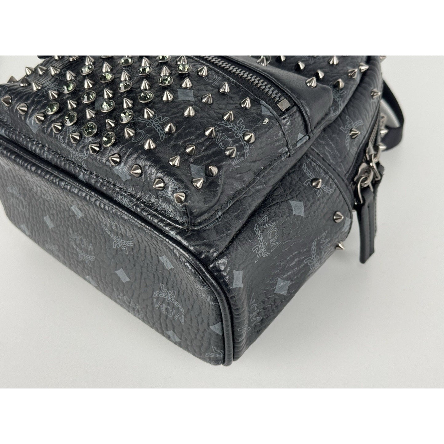 MCM Pearl Stud Stark Backpack in Black Grained Leather B-1