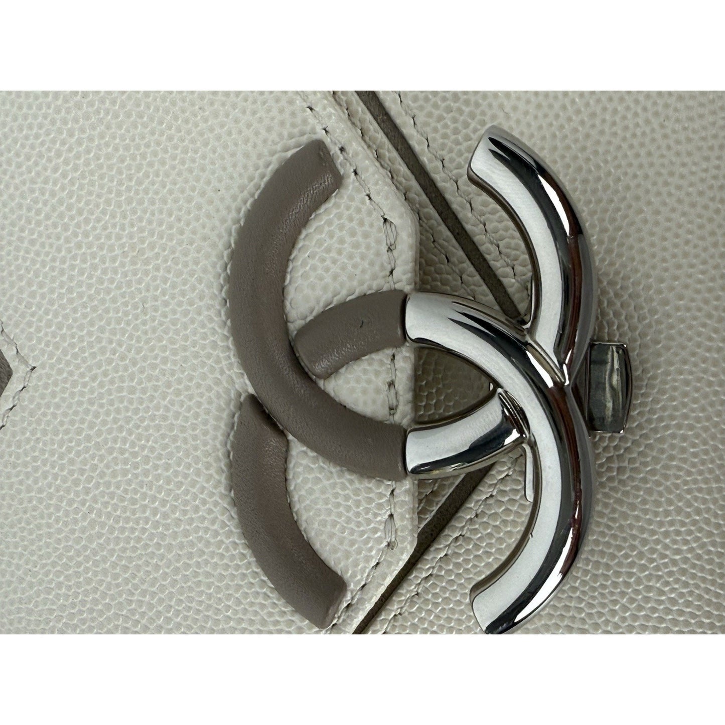 Chanel Macro Flap Bag Chevron Beige Caviar Leather Women's Bag