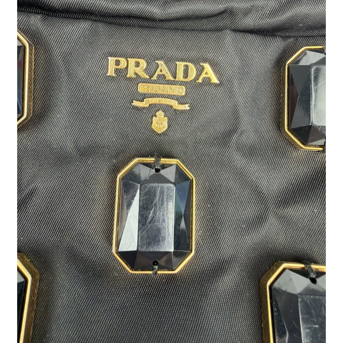 Prada Tessuto Pietre Jeweled Nylon Camera Crossbody Bag in Black Vintage S-06