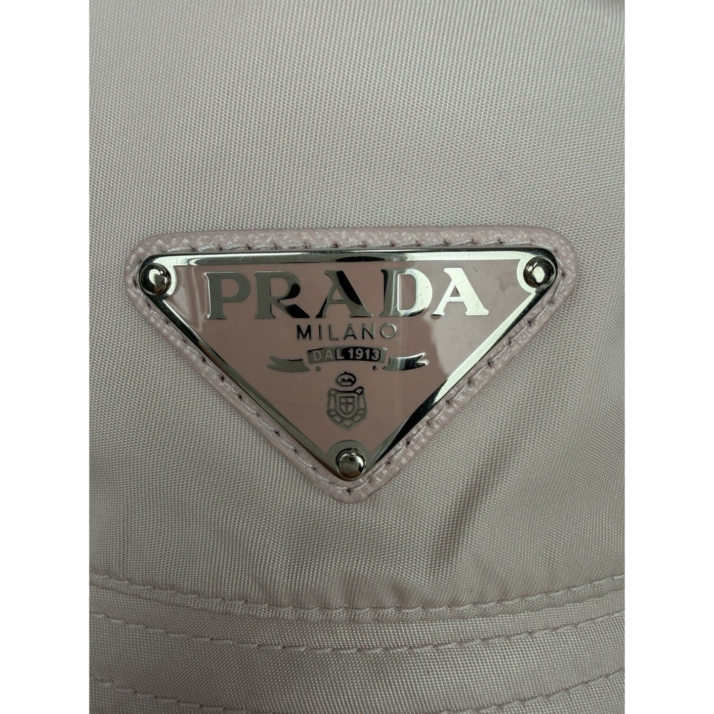 Prada Re-Nylon Bucket Hat L Pink & Metal Triangle Logo K3