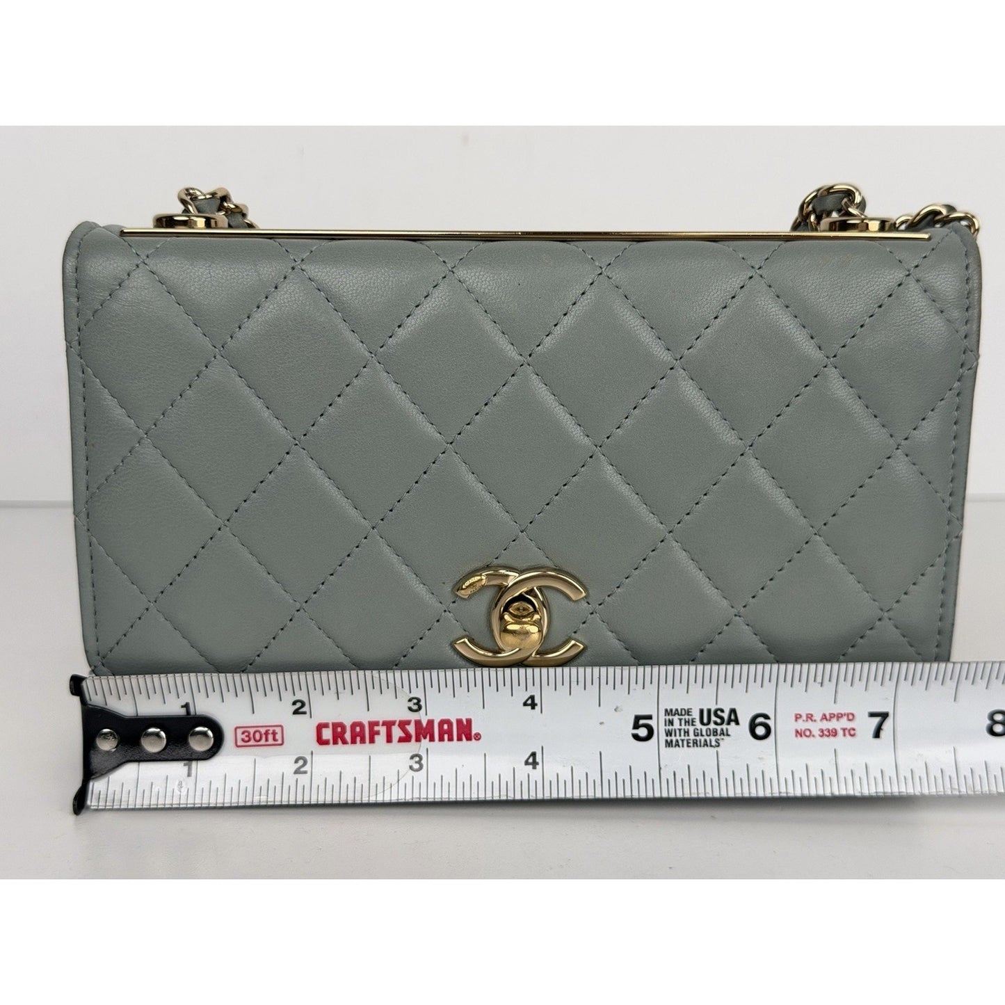 Chanel Lambskin Quilted CC Pearl Crush Wallet on Chain in Grey NFC E2