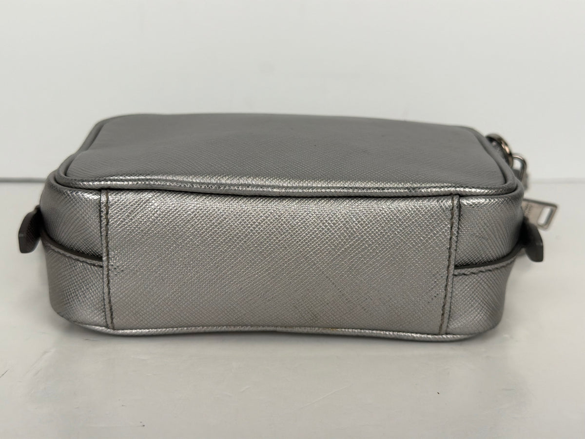 Prada Saffiano Lux Mini Camera Crossbody Bag in Metallic Saffiano Leather YS21