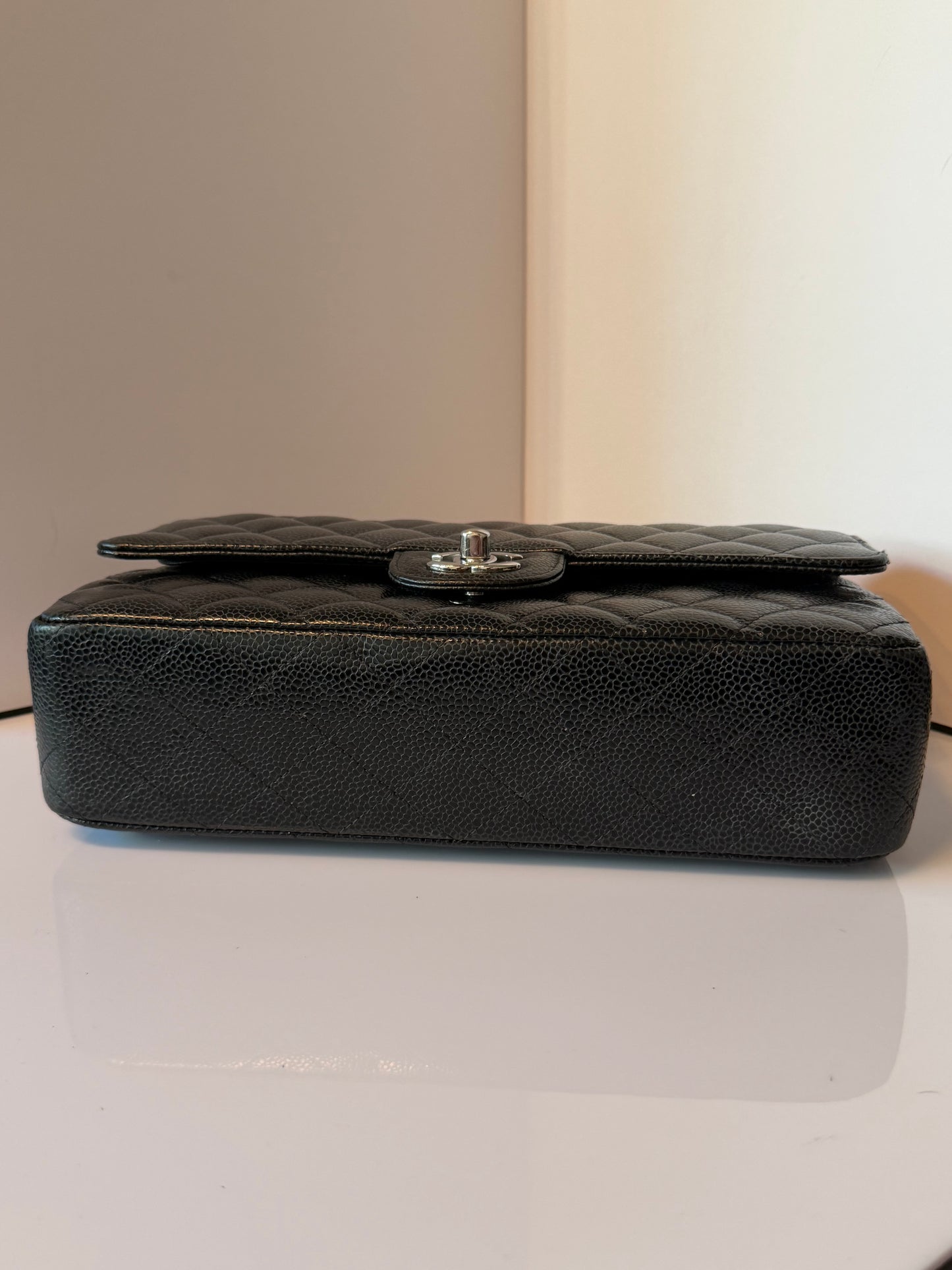 Chanel Timeless Classic Double Flap Medium Caviar Leather Bag Black