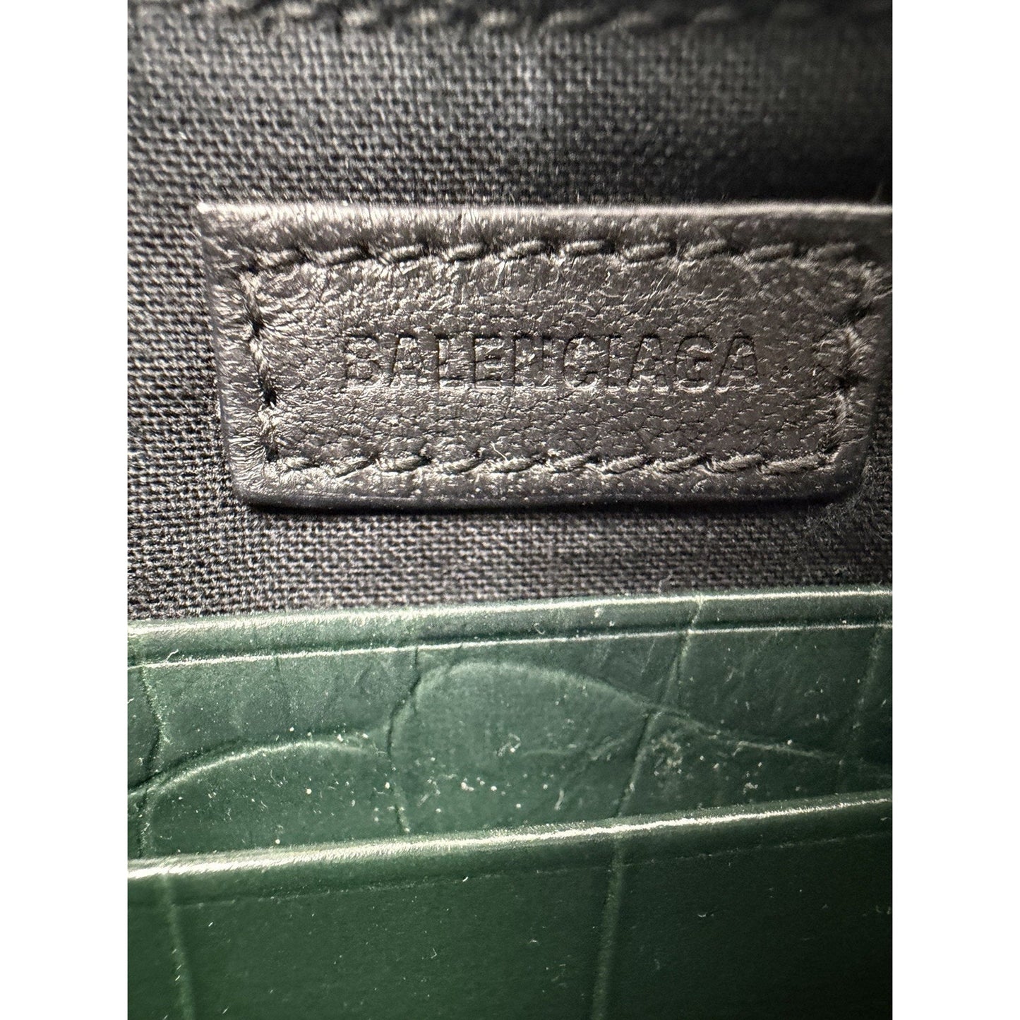 Balenciaga Le Cagole Mini Shoulder Bag in Dark Green Croc-Embossed Leather S-01