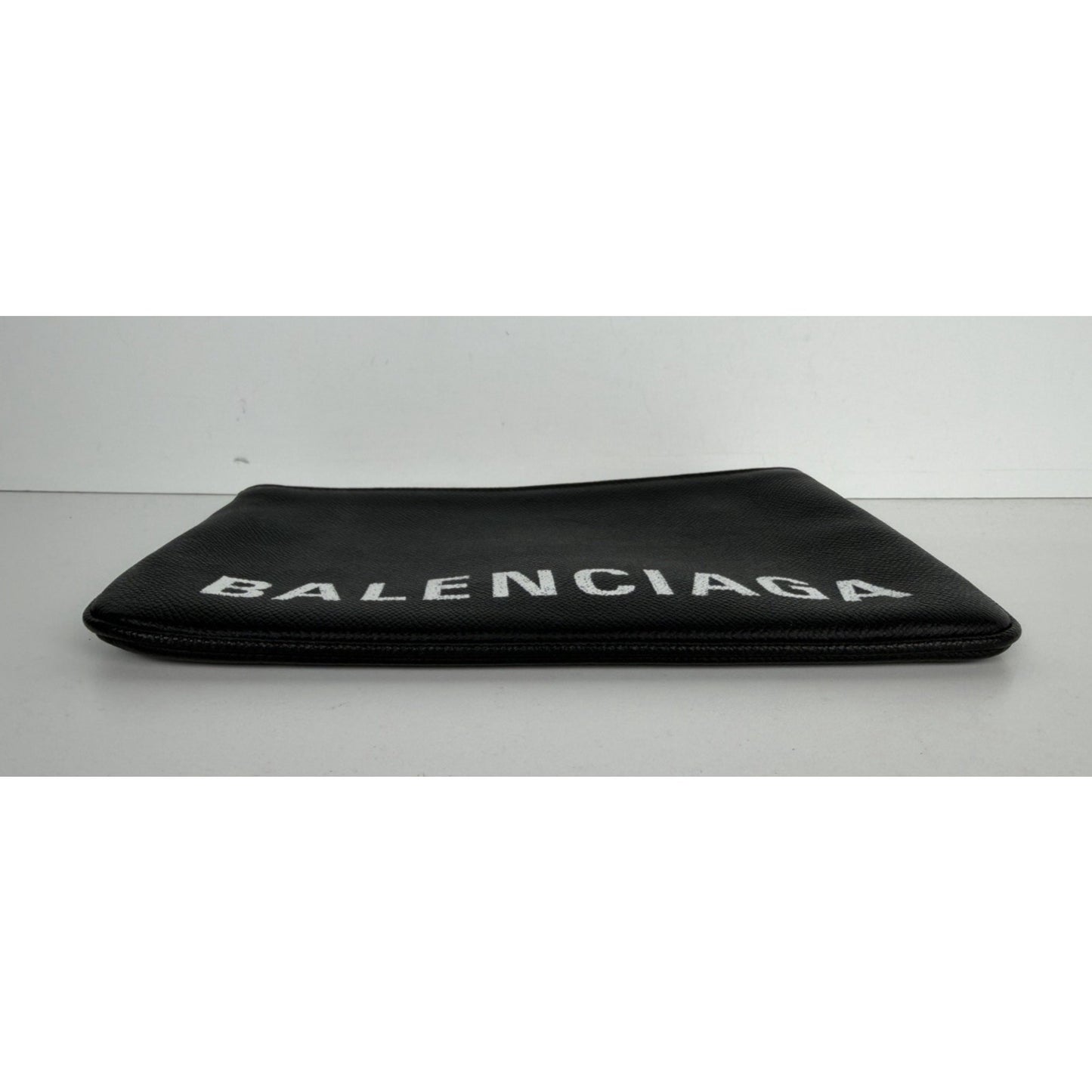 Balenciaga Ville Clutch Bag in Black Grained Leather with White Logo S-16