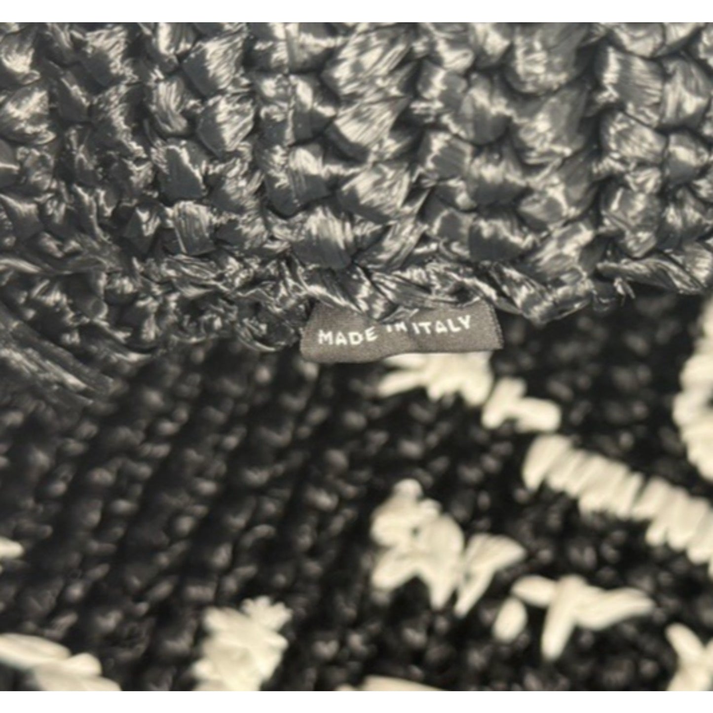 Prada Raffia Black Tote Bag with a White Embroidered Logo D3