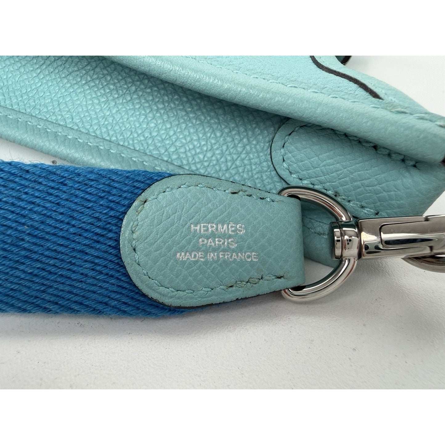 Hermes Evelyne TPM 16 Gen III Bag in Bleu Atoll and Canvas Shoulder Strap 2017D1