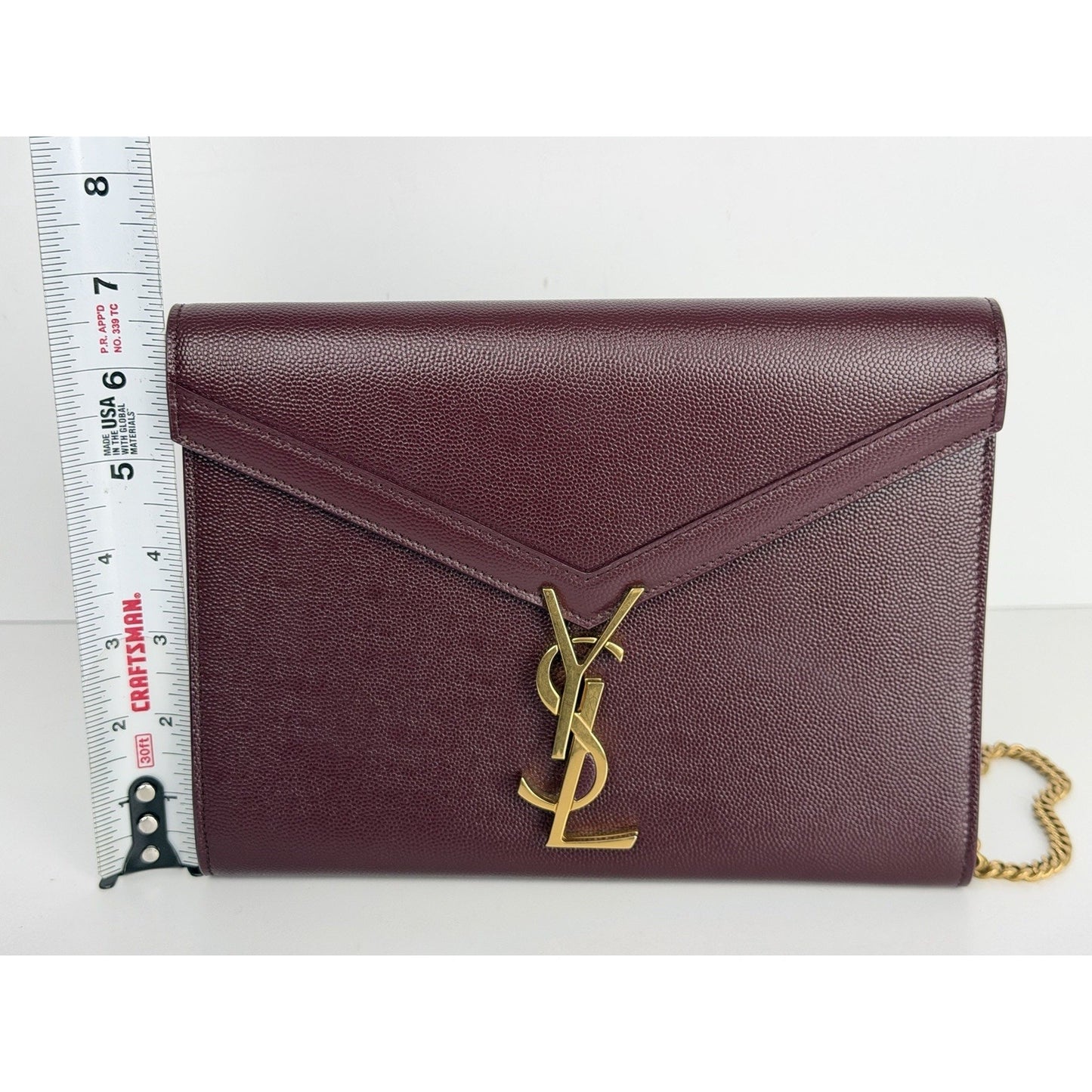 Saint Laurent Cassandra Medium Chain Shoulder Bag Burgundy Leather S2