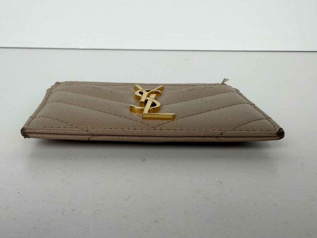 Saint Laurent Cassandre Matelasse Card Case in Beige Grain De Poudre Leather K-3