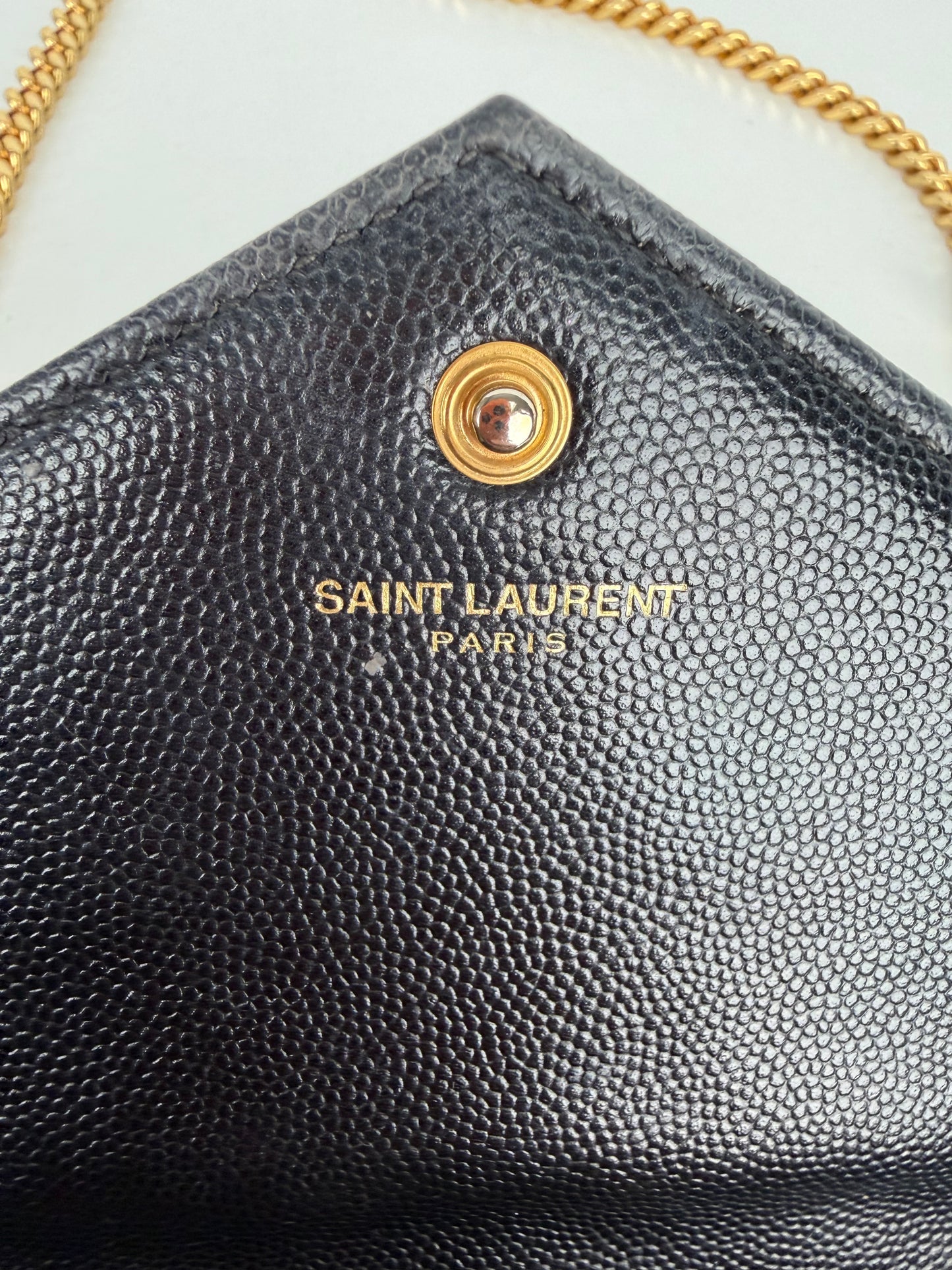 Saint Laurent Cassandre Wallet on Chain Bag in Black Grain De Poudre Leather YS-03