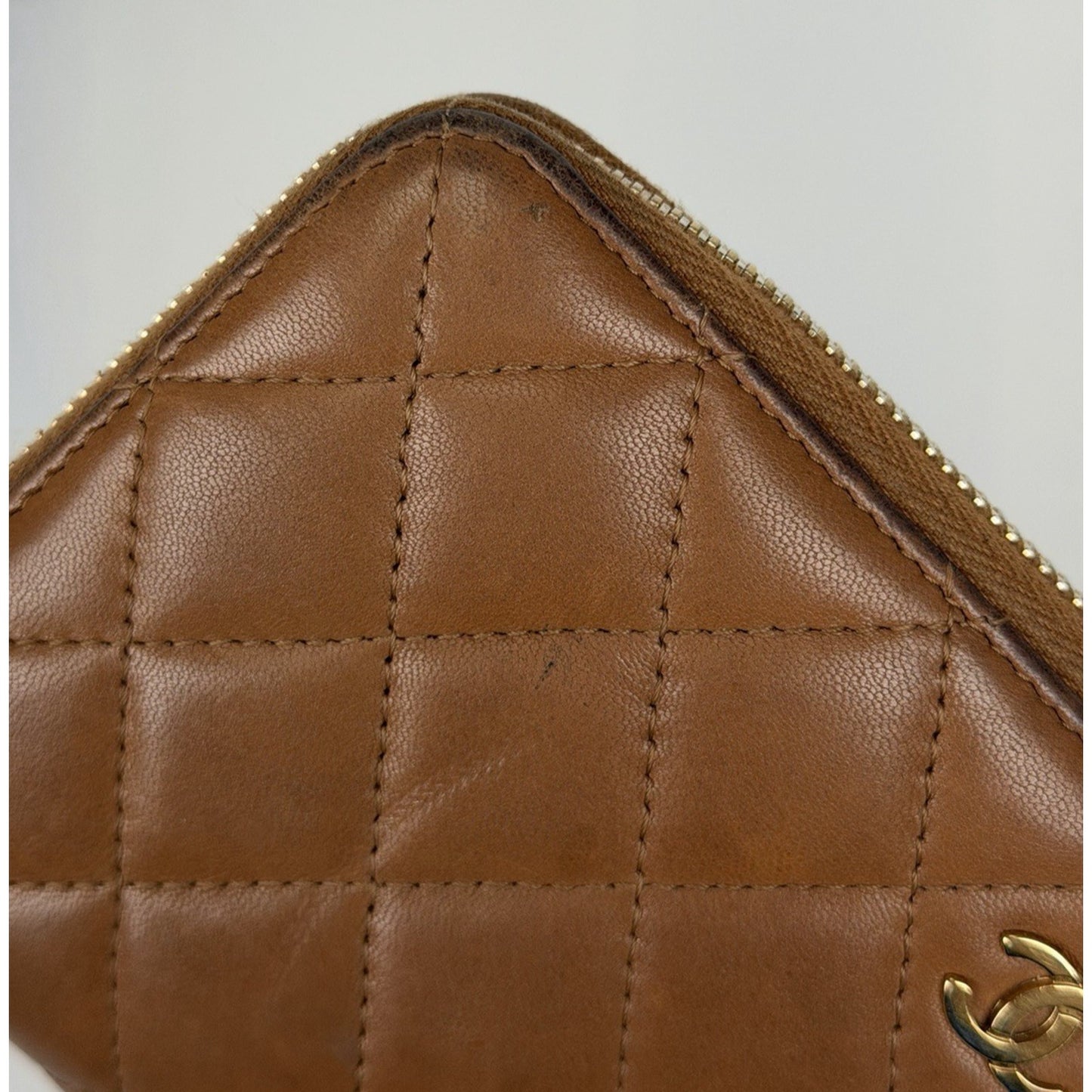 Chanel Timeless Quilted Leather Zip Around Wallet Brown with Gold Hardware