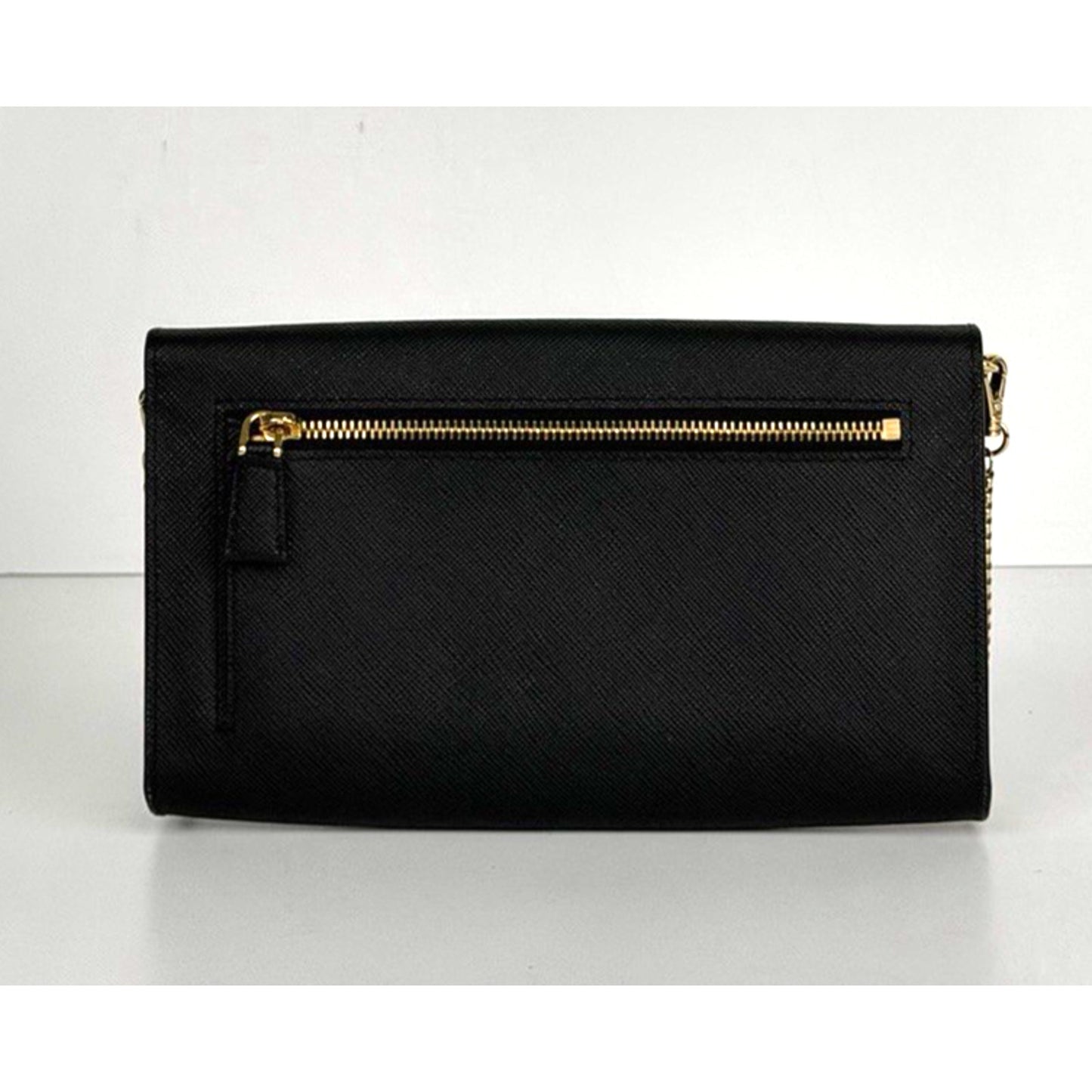 Prada Triangle Logo Plaque Envelope Chain Bag in Black Saffiano Leather NFC S11